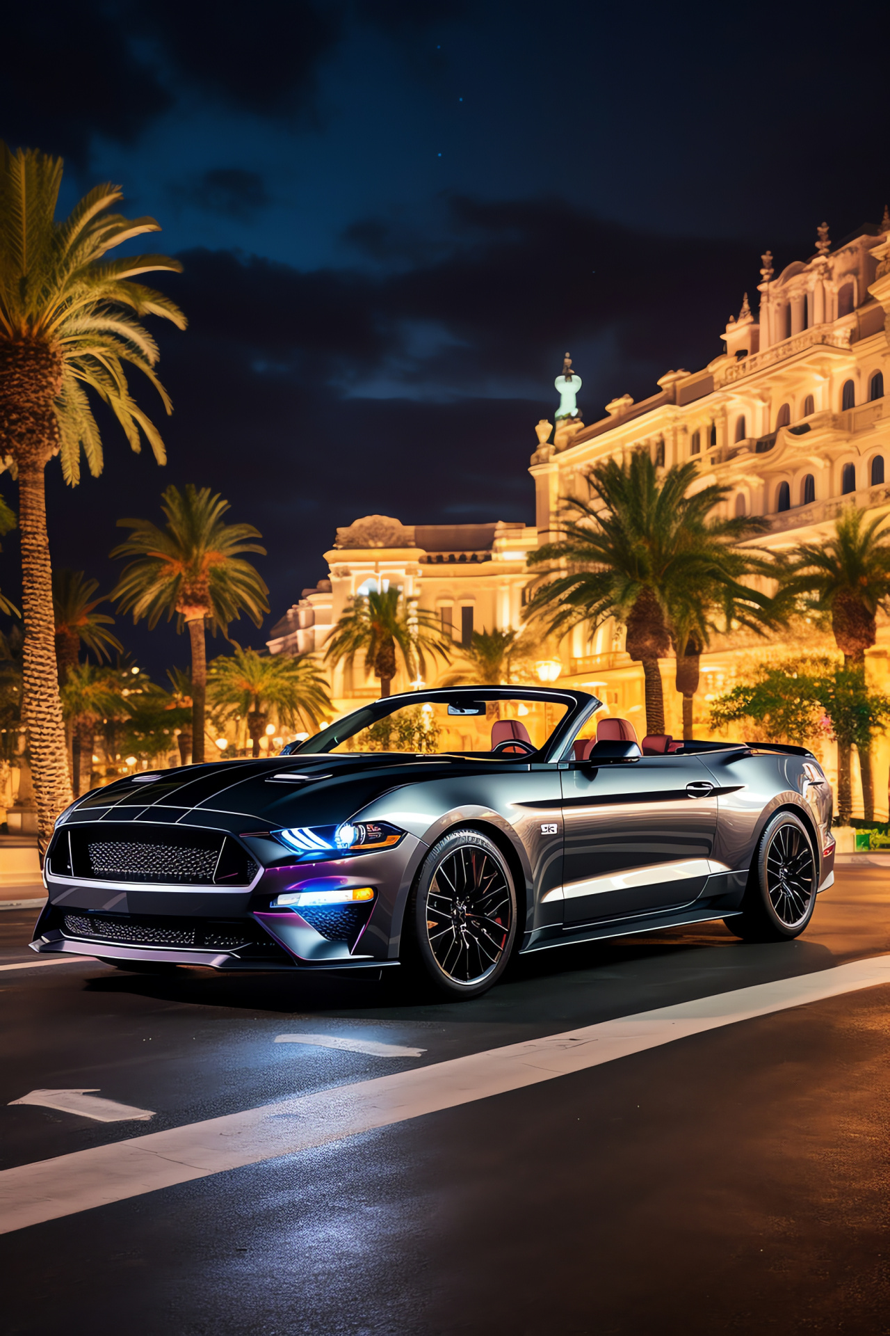 Convertible Mustang GT350, Monaco Sophistication, Monte Carlo Opulence, Reflective Paint, Seafront Casino, HD Phone Image