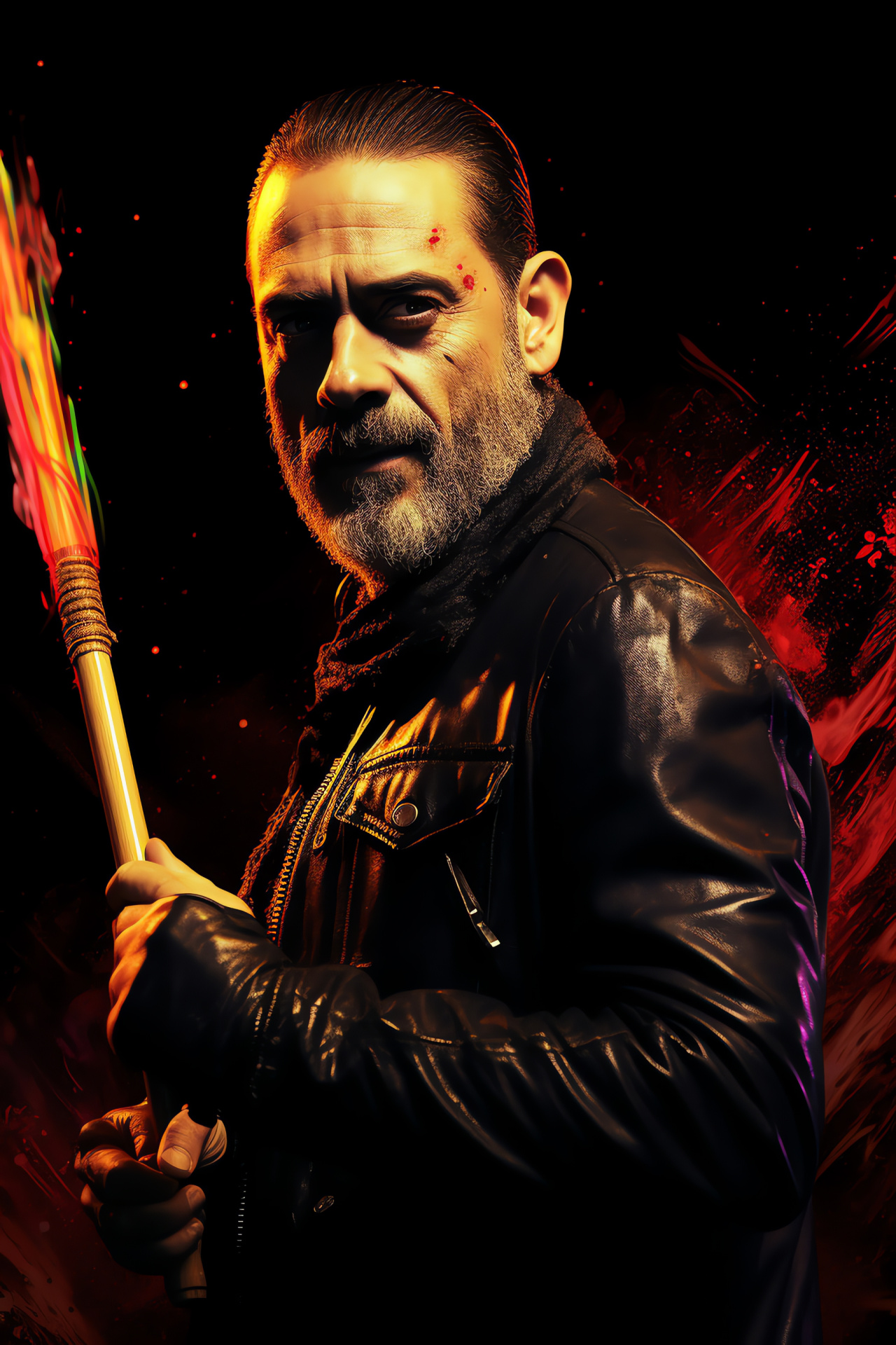 Negan in The Walking Dead, Antagonistic role, Barbed wire bat, Charismatic villain, Dramatic series still, HD Phone Image