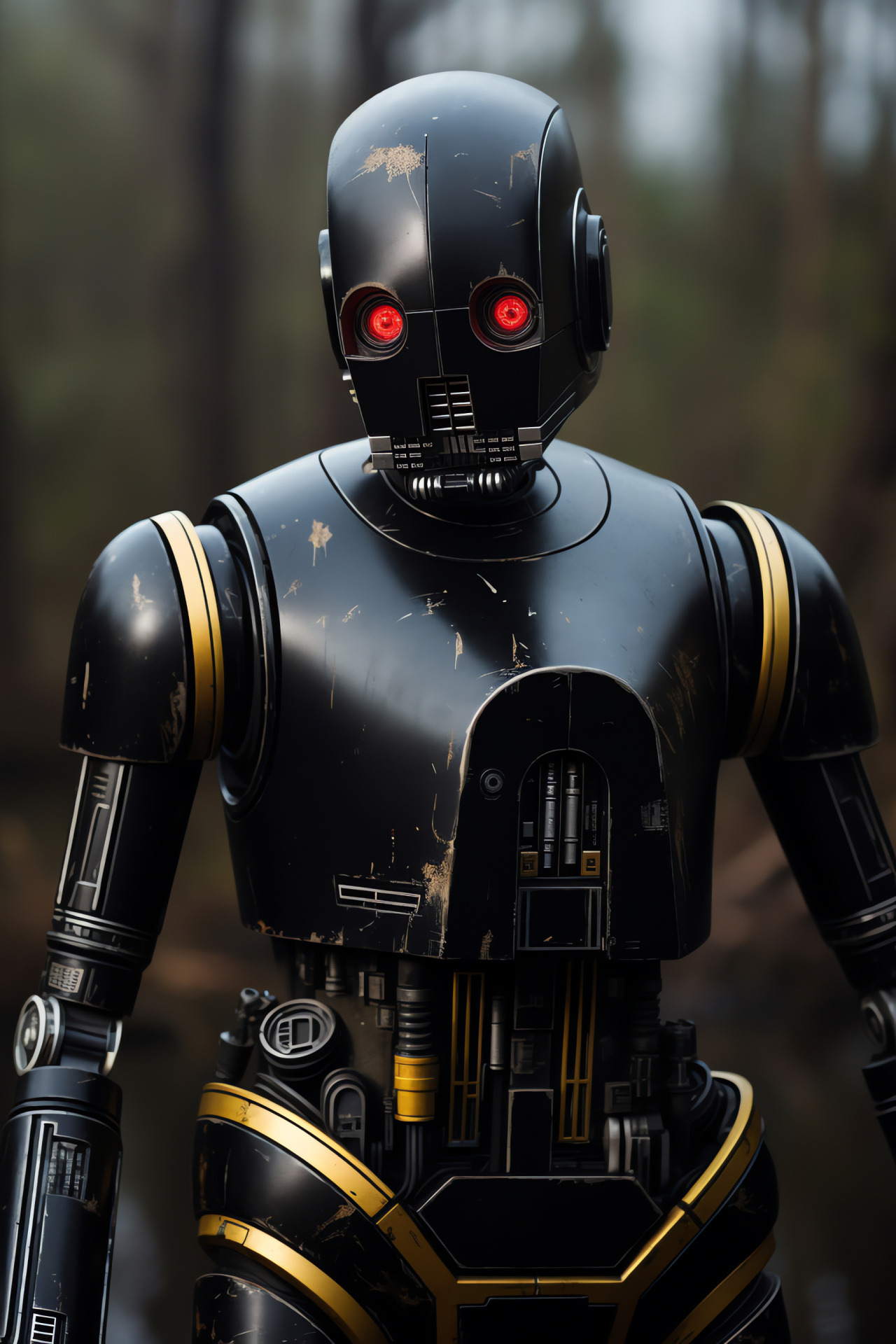 K-2SO droid, Assured robotic form, Gleaming ocular sensors, Visually engaging setting, Artificial sentience, HD Phone Wallpaper