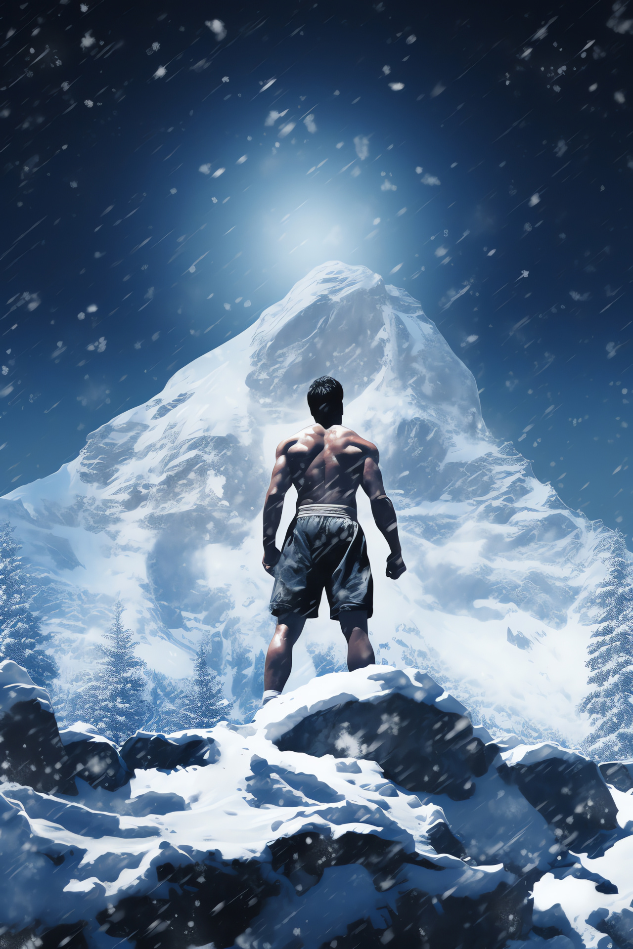 Rocky Balboa training session, Rocky IV scene, Rugged mountain terrain, Unyielding spirit, Cinematic workout, HD Phone Wallpaper