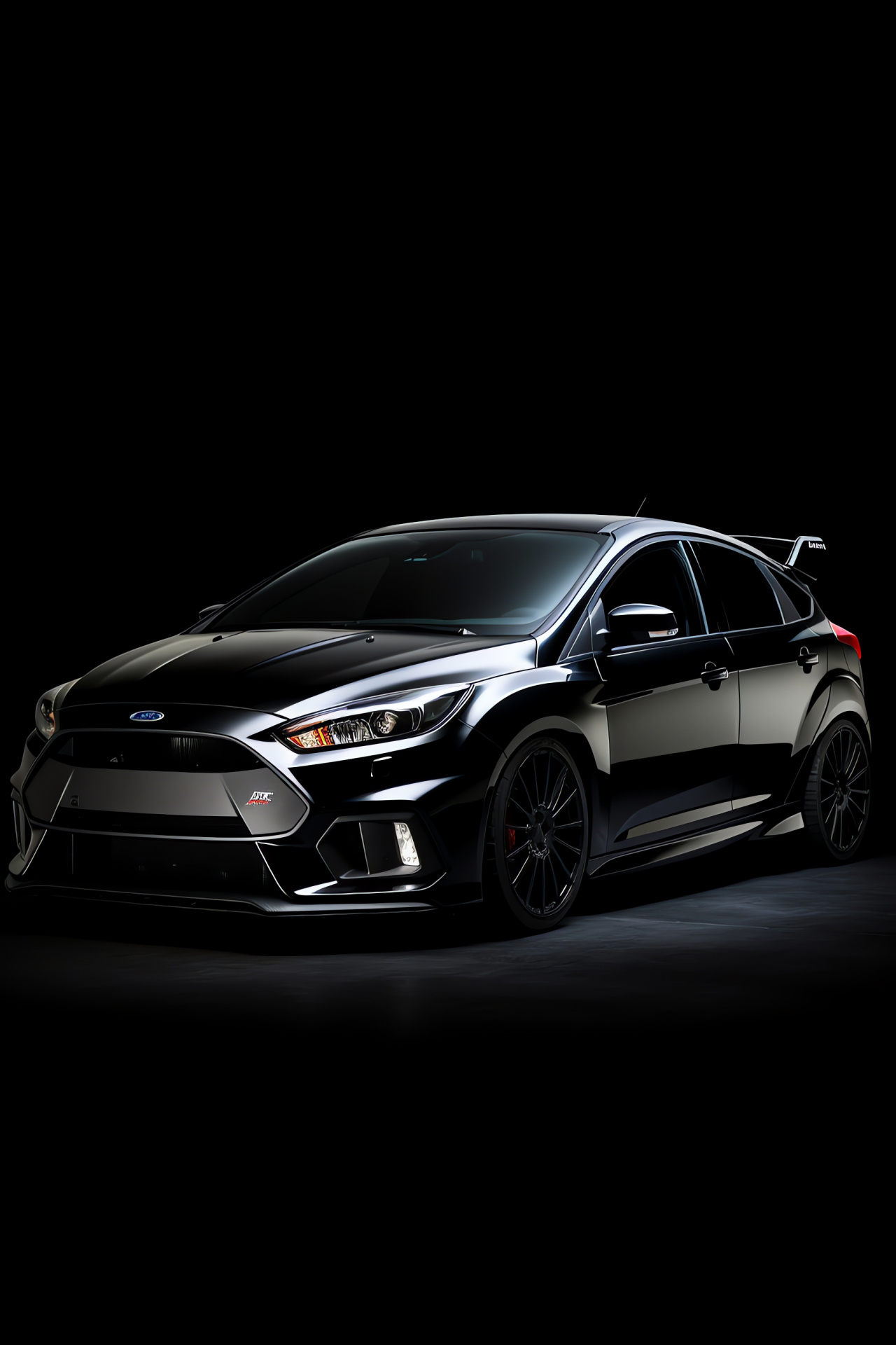 Ford Focus RS poise, Side profile finesse, Black auto sophistication, Nighttime racing spirit, Sleek street aesthetics, HD Phone Wallpaper