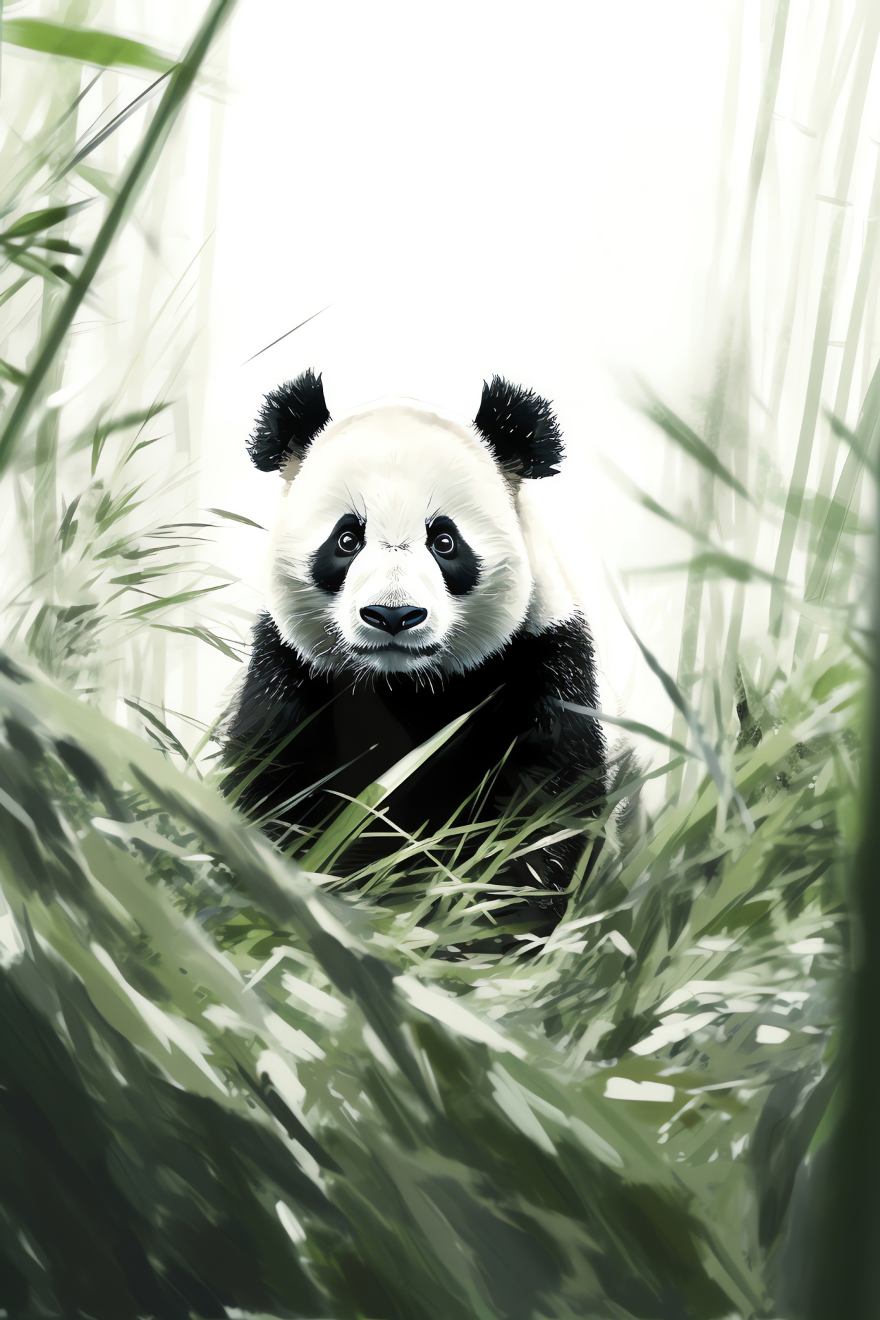 Panda species, Contrast fur design, Azure optic, Bamboo thicket, Serene place, HD Phone Image