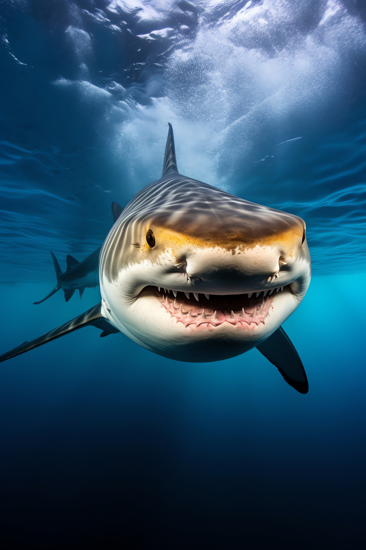 Tiger shark, predatory sea creature, oceanic habitat, menacing swimmer, aquatic dominance, HD Phone Image