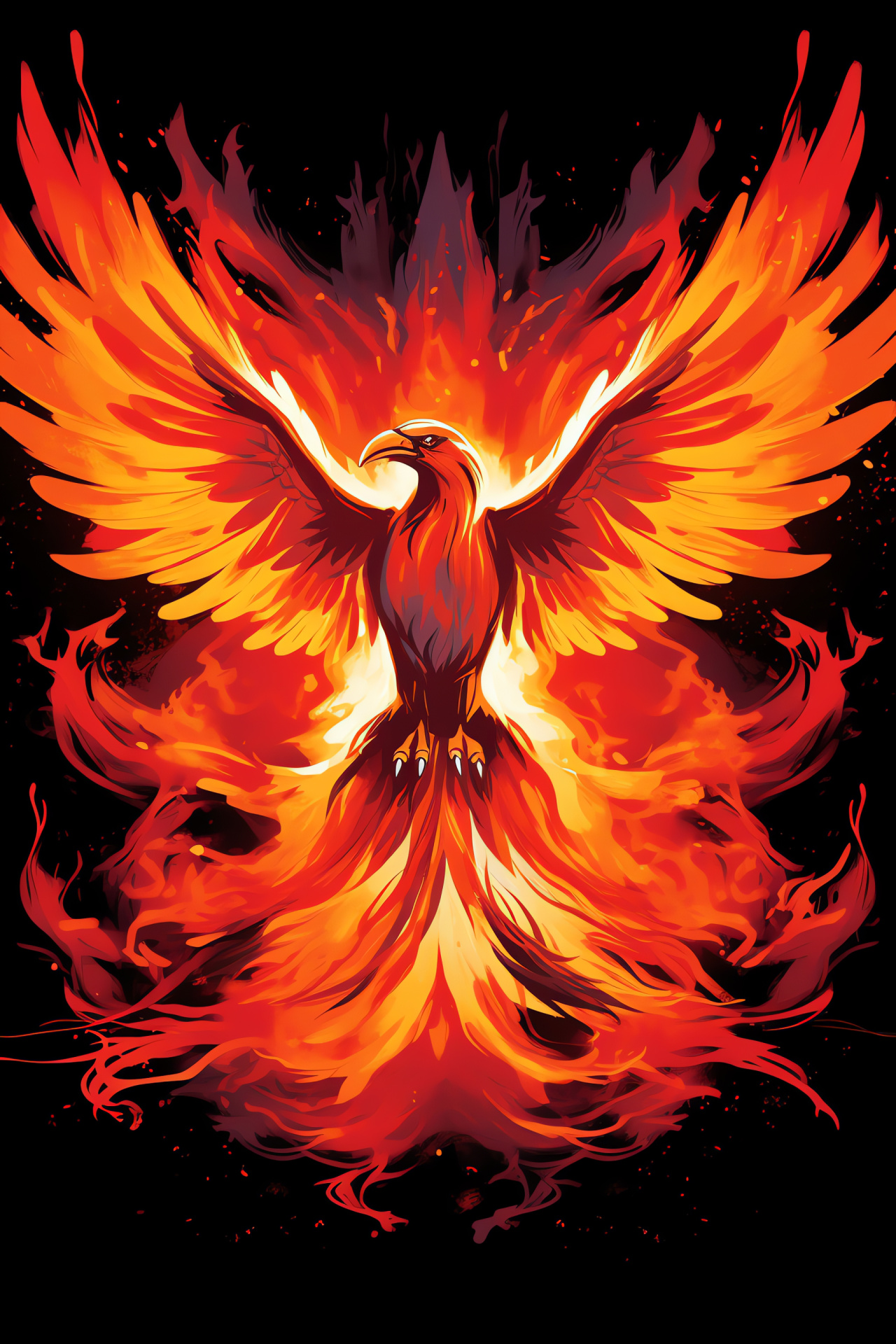 Moltres with fiery plumage, intense avian stare, confident bird stance, ember aura, legendary Pokemon, HD Phone Image