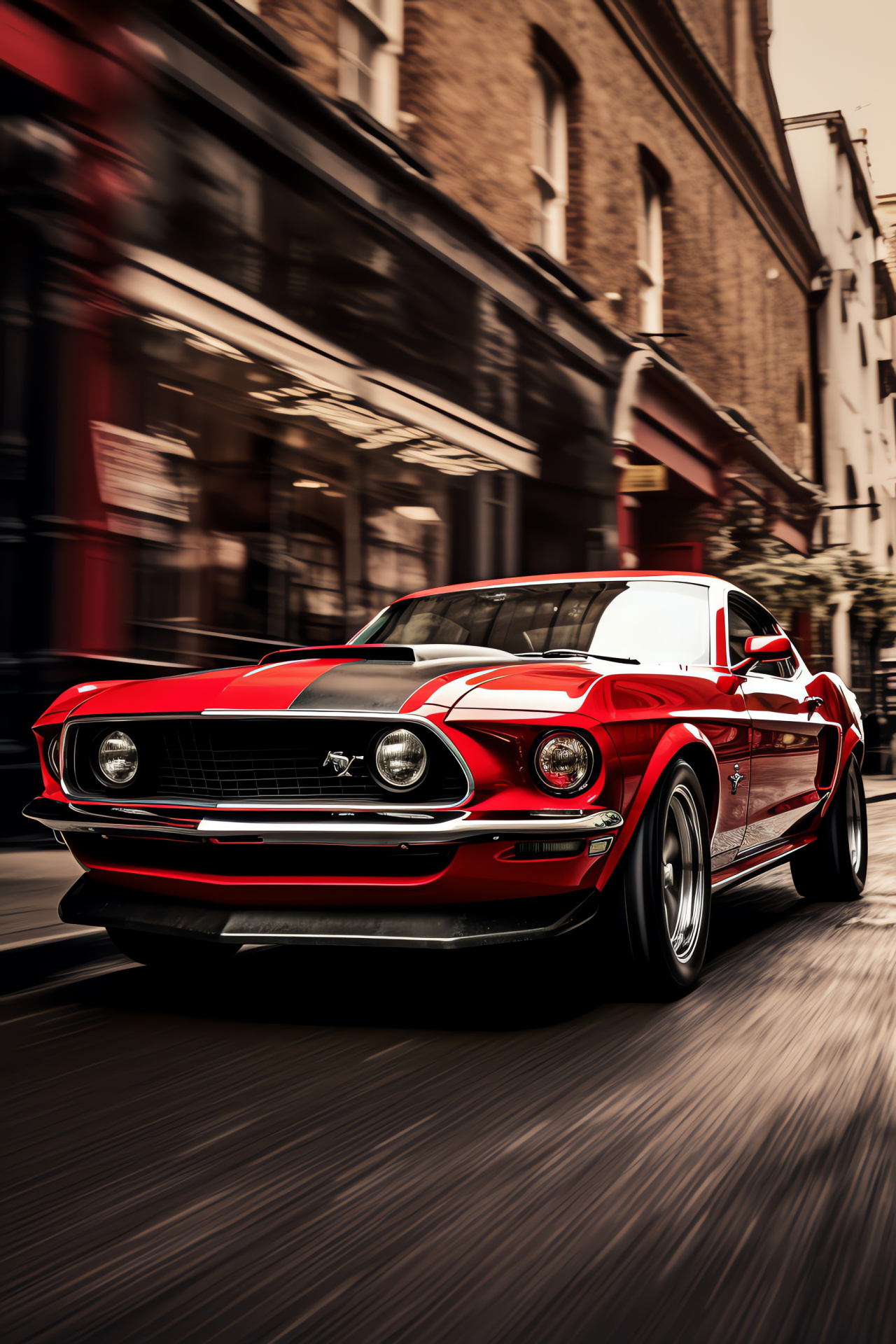 Ford Mustang Mach 1, London cityscape, Roadway action, Crimson detailing, British capital streets, HD Phone Image