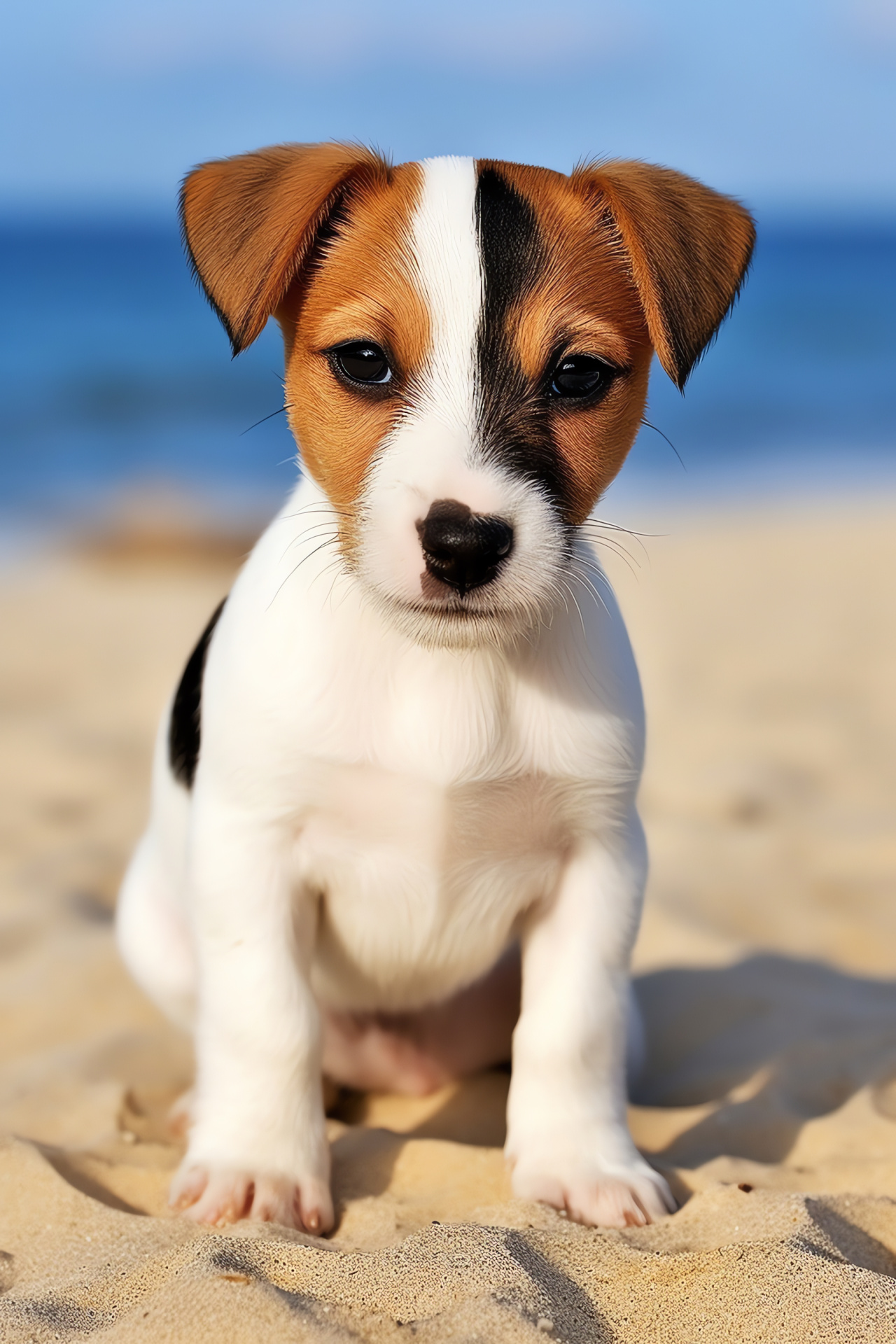 Jack Russell Terrier puppy, Small energetic hunter, Rough coated playful pup, Spirited pet on sandy terrain, Adventurous dog breed, HD Phone Image