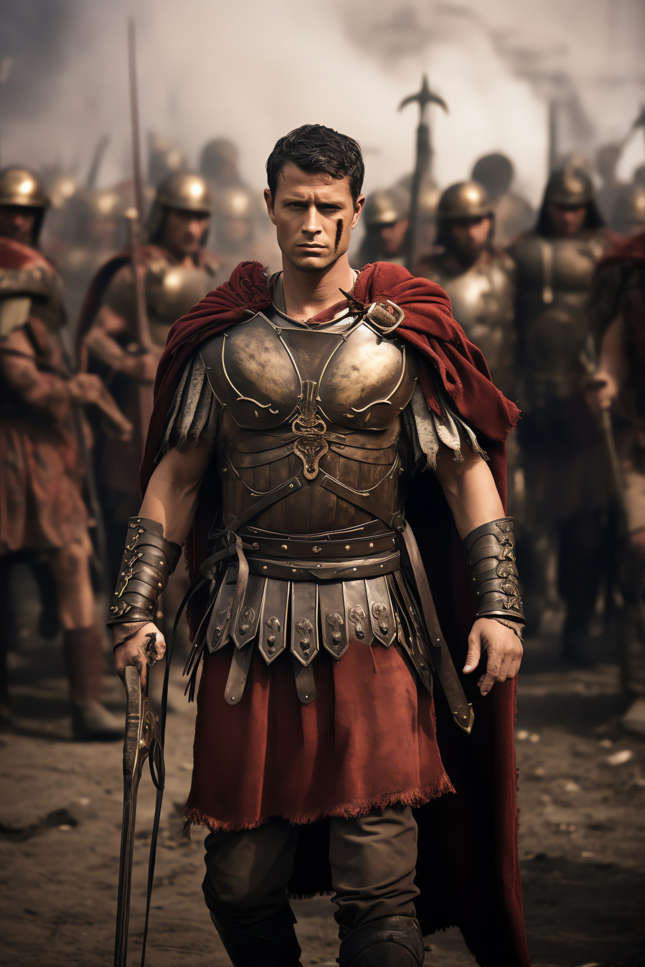 Tiberius character, Ancient Rome, Military armor, Sword combat, Historical TV drama, HD Phone Image