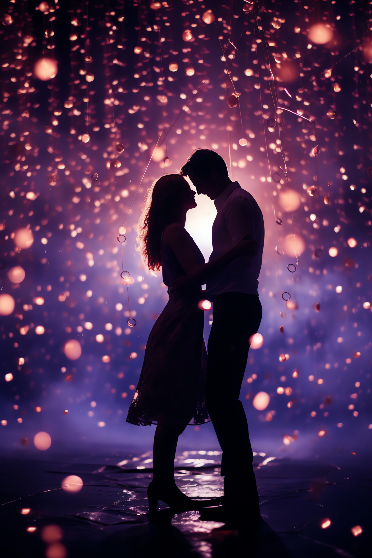 Valentine's dance, Nocturnal romance, Celestial decor, Illuminated love, Decorative celebration, HD Phone Wallpaper