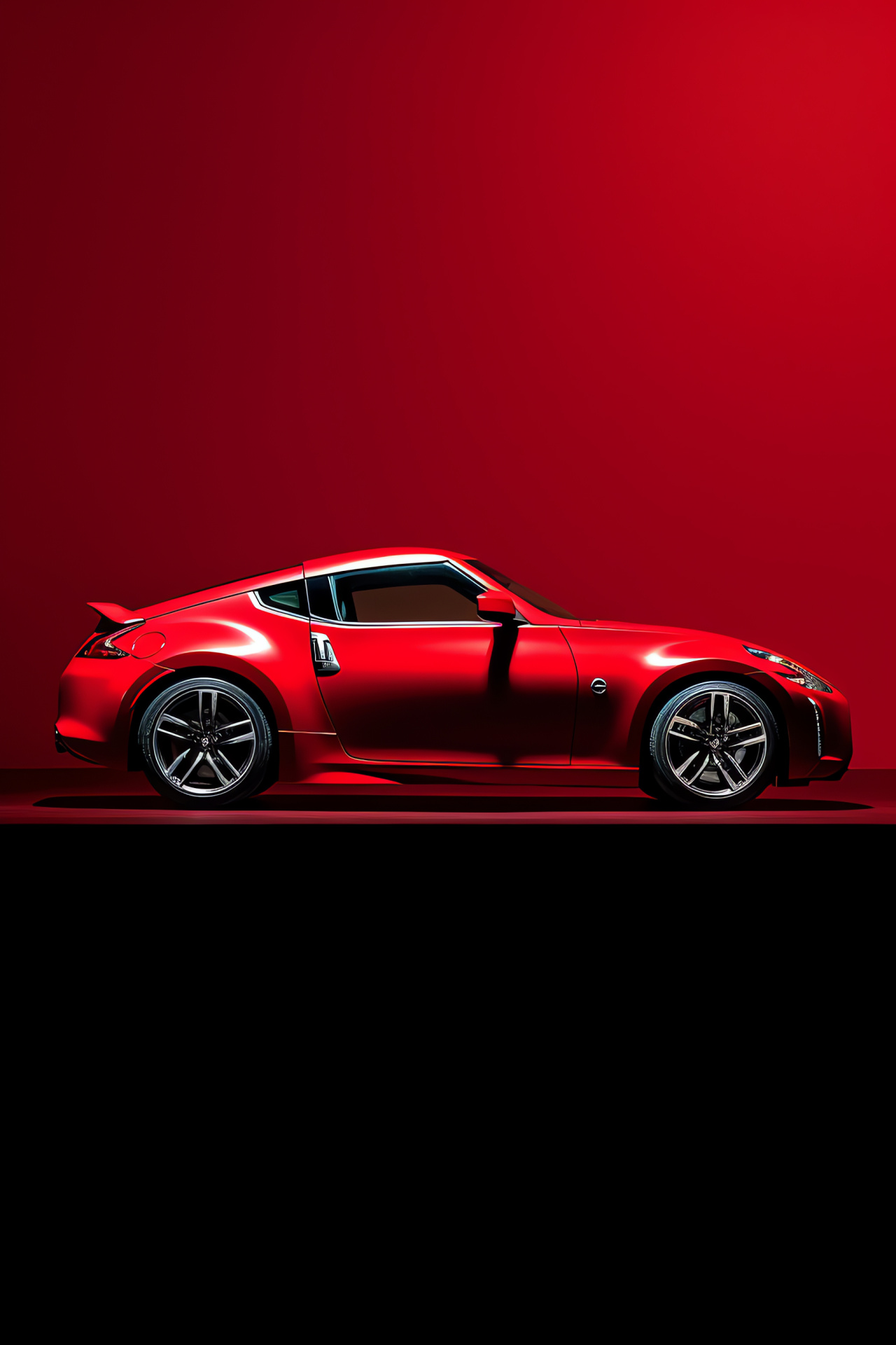 Nissan 370Z profile, Crimson shade, Trio of tones, Illumination, Auto elegance, HD Phone Wallpaper