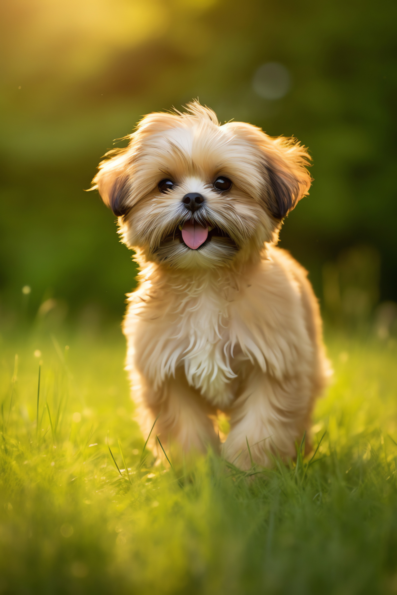 Teacup Shih Tzu, adorable furball, golden coat, charming pup appearance, inquisitive looking eyes, HD Phone Image