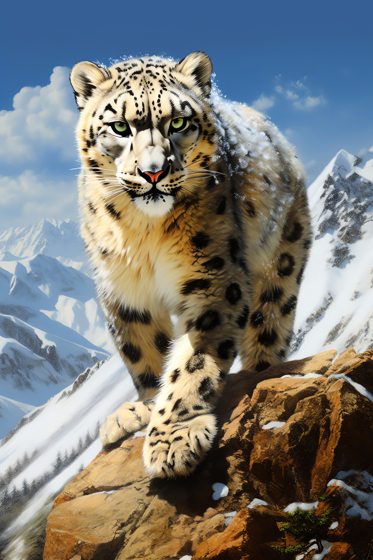 Snow Leopard in habitat, Big cat conservation, Stealthy predator, High-altitude wildlife, Endangered species, HD Phone Wallpaper