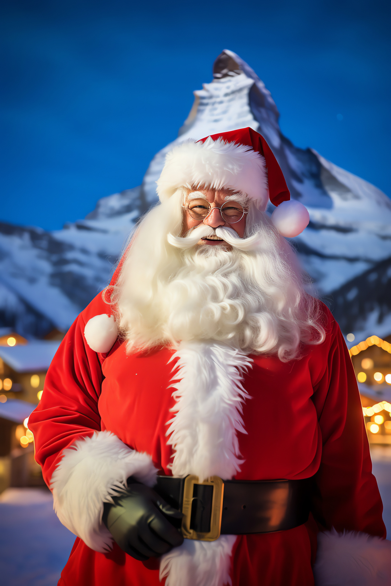 Santa Claus visiting Zermatt, Snow-covered Alpine village, Traditional Swiss chalet, Scenic snow-capped mountains, Seasonal charm, HD Phone Image