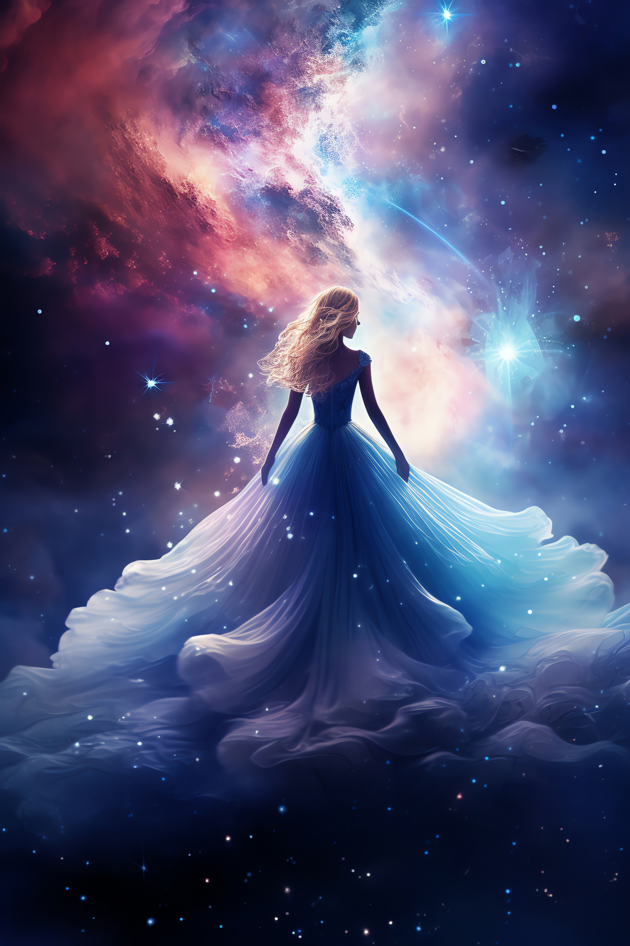 Heavenly bodies, Vast vacuum, Star choreography, Moon illuminated clouds, Extended celestial display, HD Phone Wallpaper