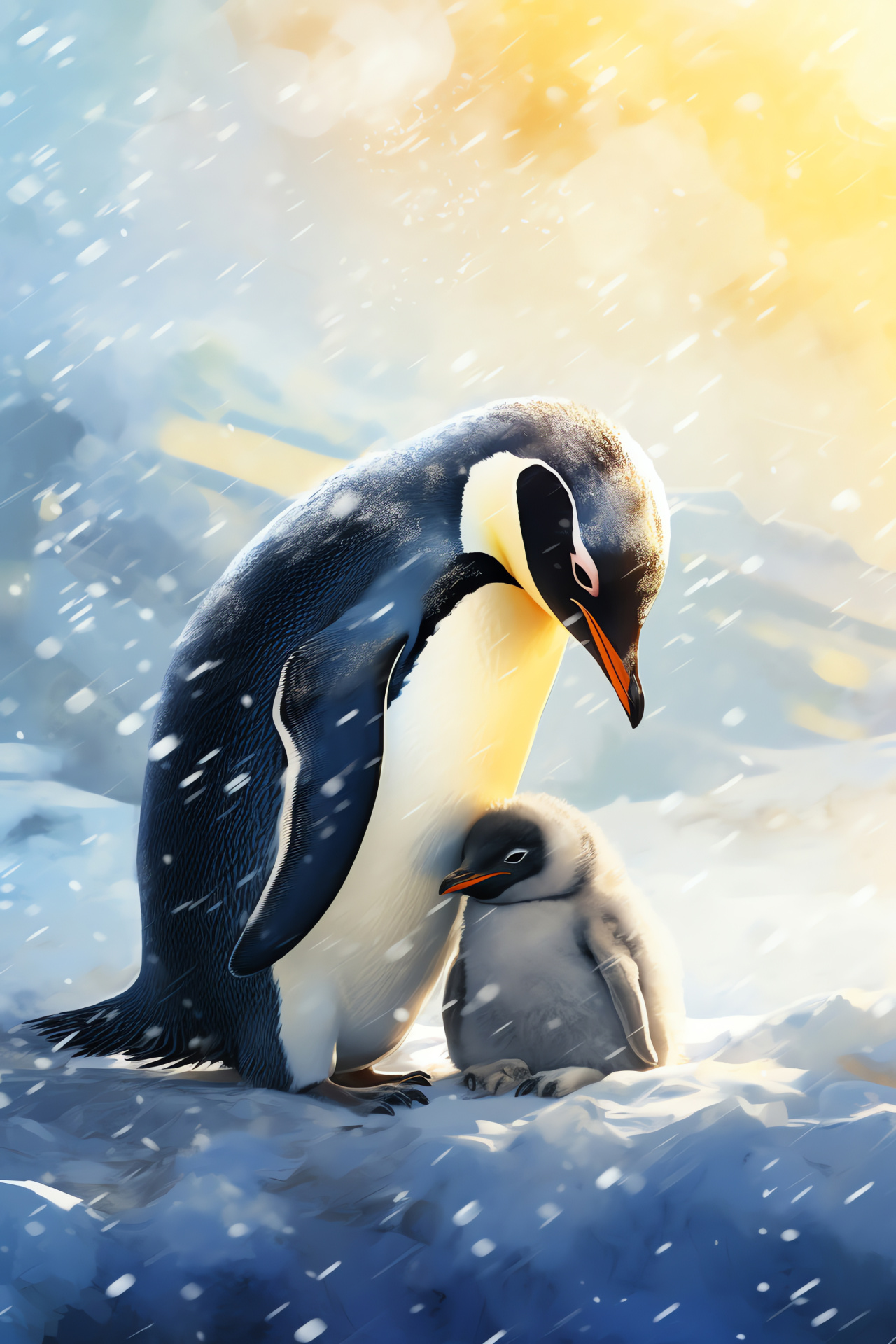 Antarctic penguins, Parenting birds, Chick down, Penguin warmth, Frosty habitats, HD Phone Image