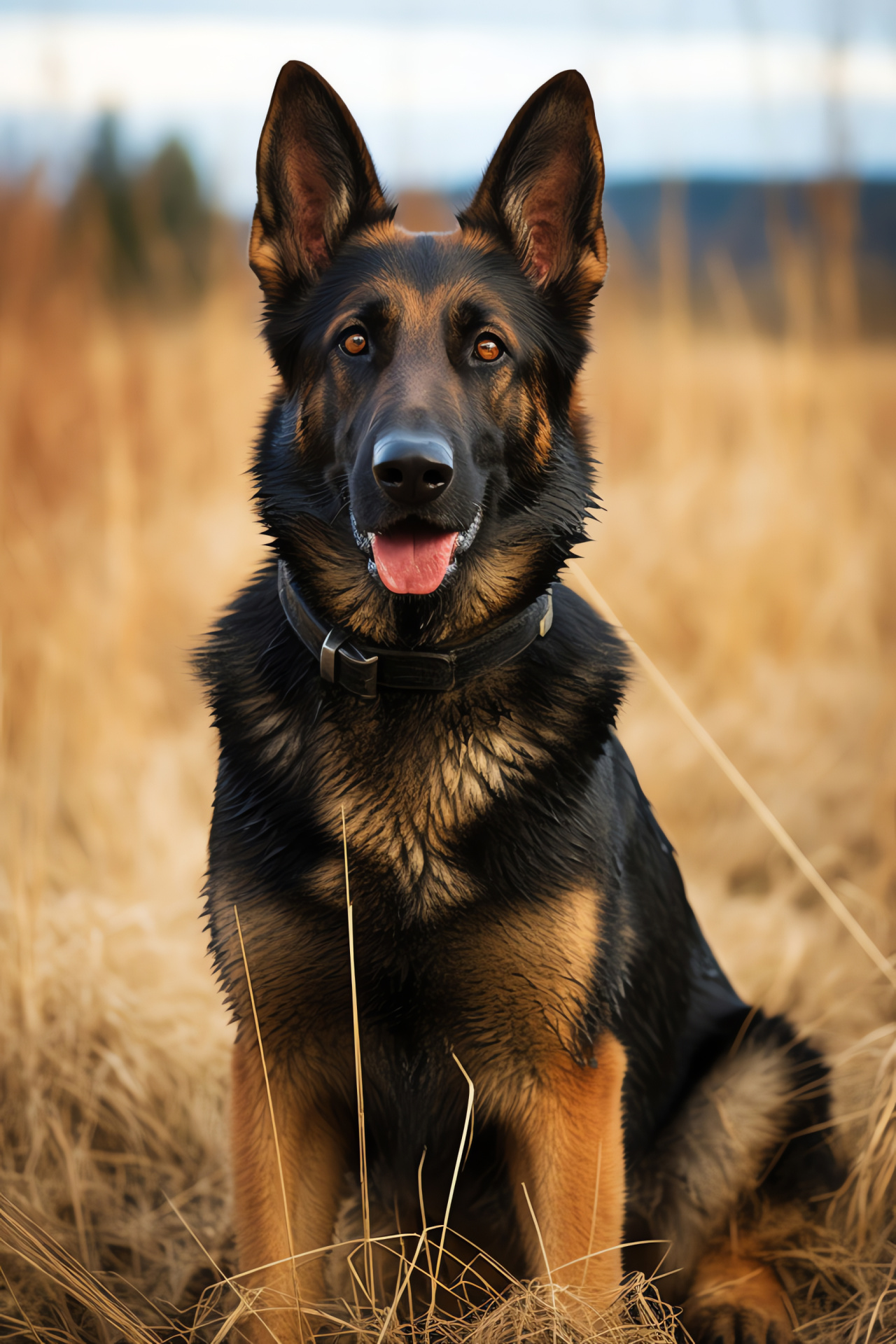 German Shepherd officer, Intelligent gaze, Weather-resistant coat, Law enforcement canine, Black and tan markings, HD Phone Image
