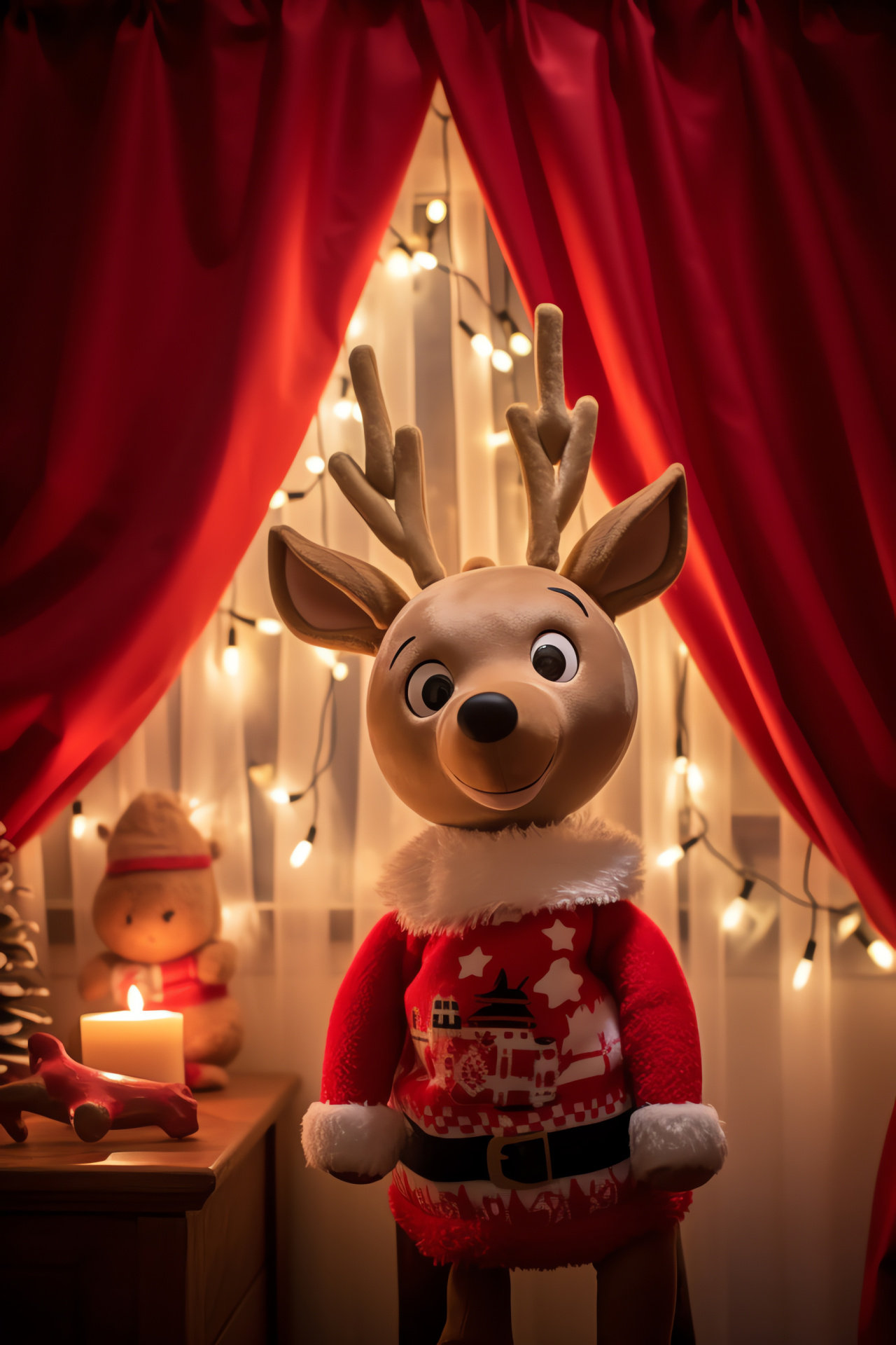 Reindeer celebrity, Intimate holiday decor, Glimmering ambiance, Festive garnish, Household joy, HD Phone Wallpaper