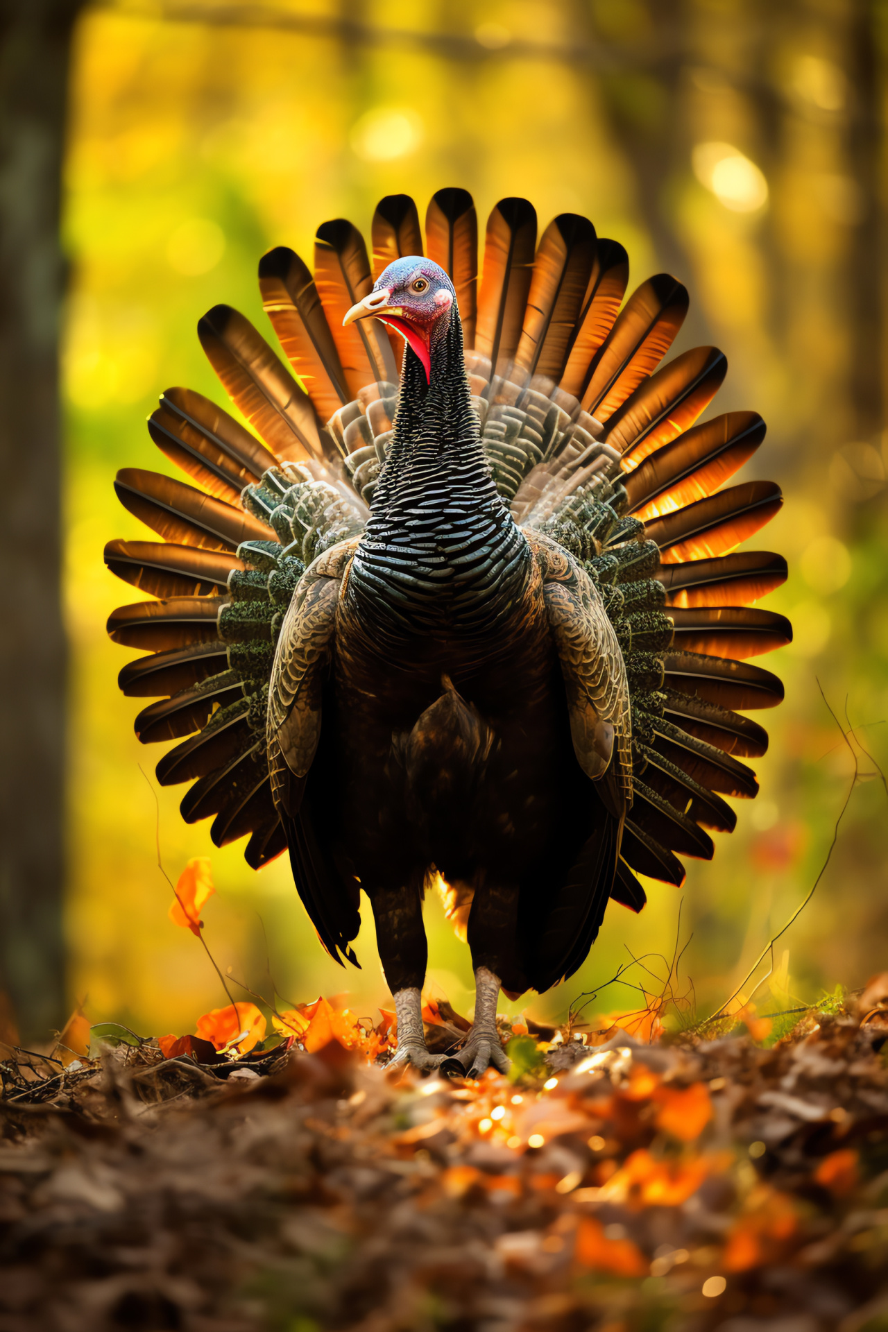 Wild Turkey, impressive tail feathers, earthen vibrancy, metallic undertones, verdant gloss, HD Phone Image