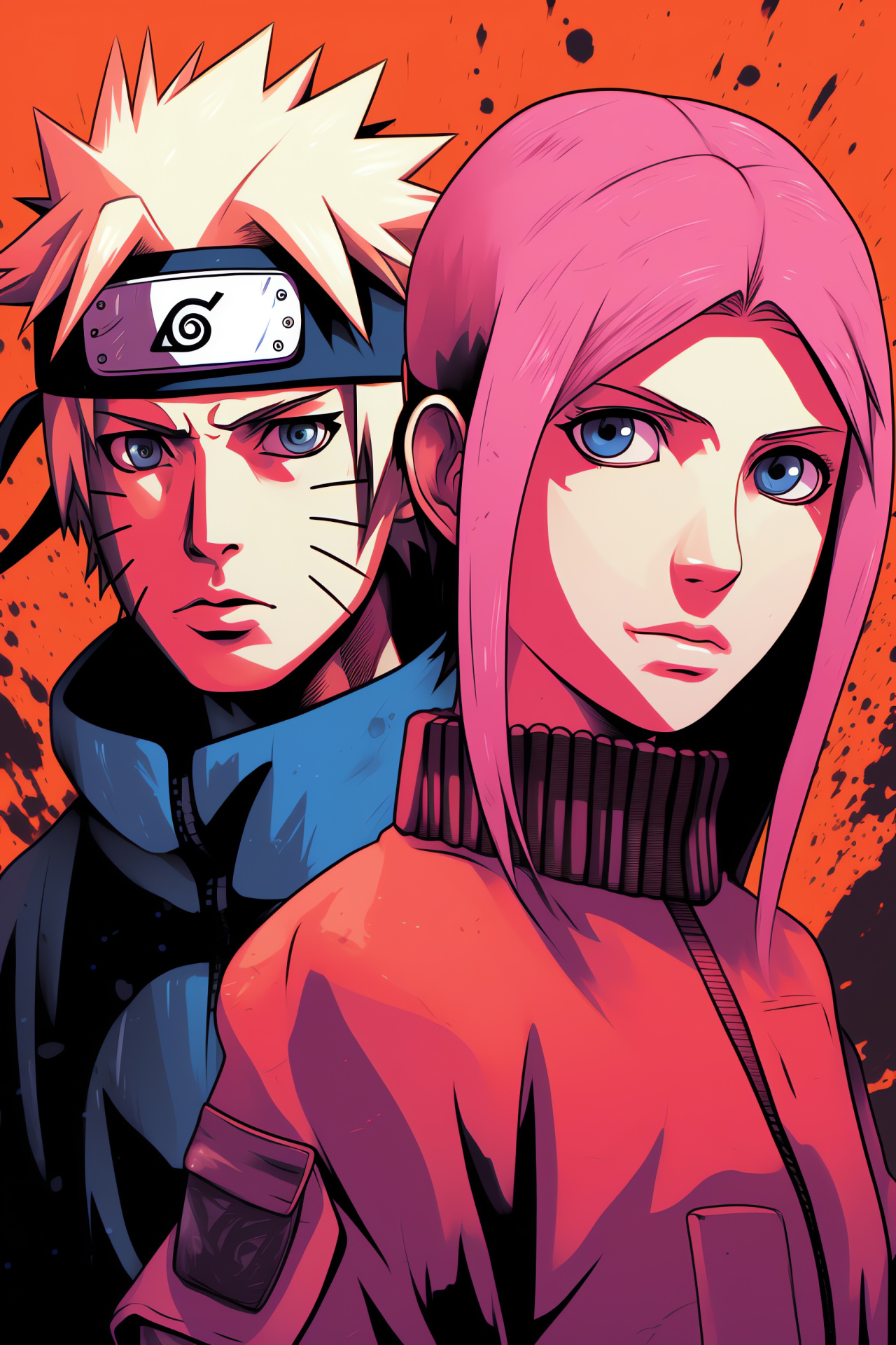 Shonen anime, Naruto and Sakura, graphic emblem, fixed hues, resolute faces, HD Phone Image