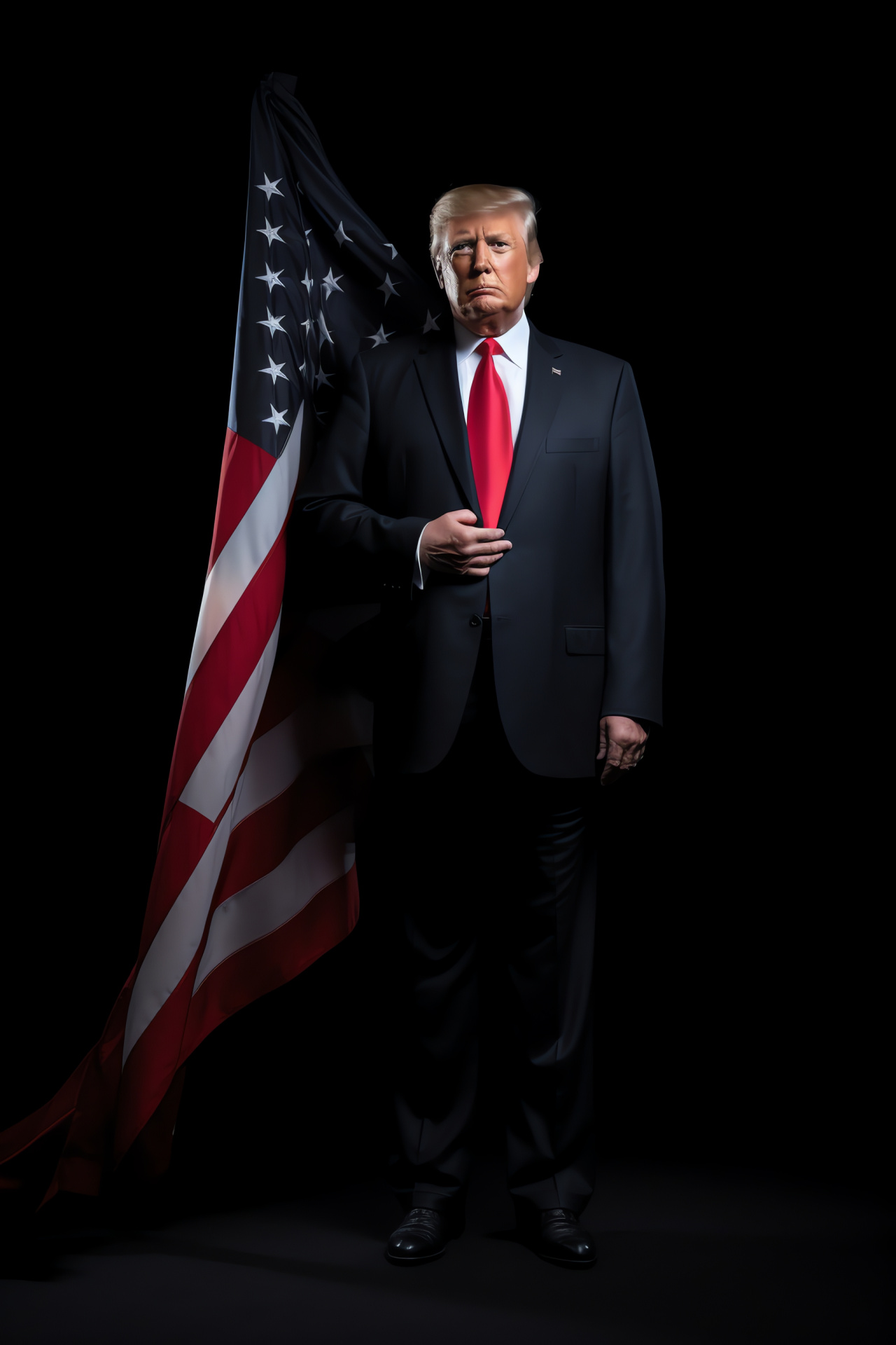 Trump, American patriotism, leader's stance, United States flag, blue-eyed statesman, HD Phone Image