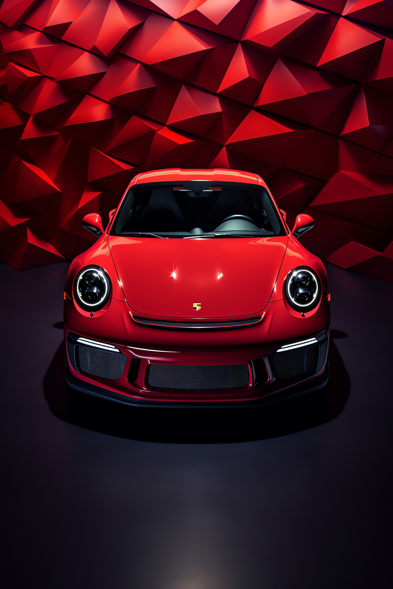 Porsche 911 GT3, Athletic red auto, Vehicle zenith angle, Bichromatic stage, Sporting aesthetics, HD Phone Wallpaper