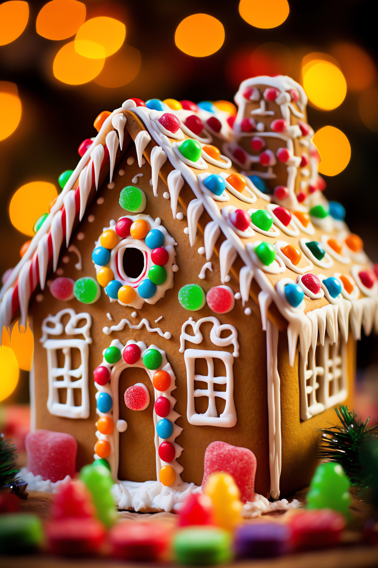 Crafted biscuit abode, Glazed candy decoration, Frosty embellishments, Christmas sweetmeat, Festive baking, HD Phone Image