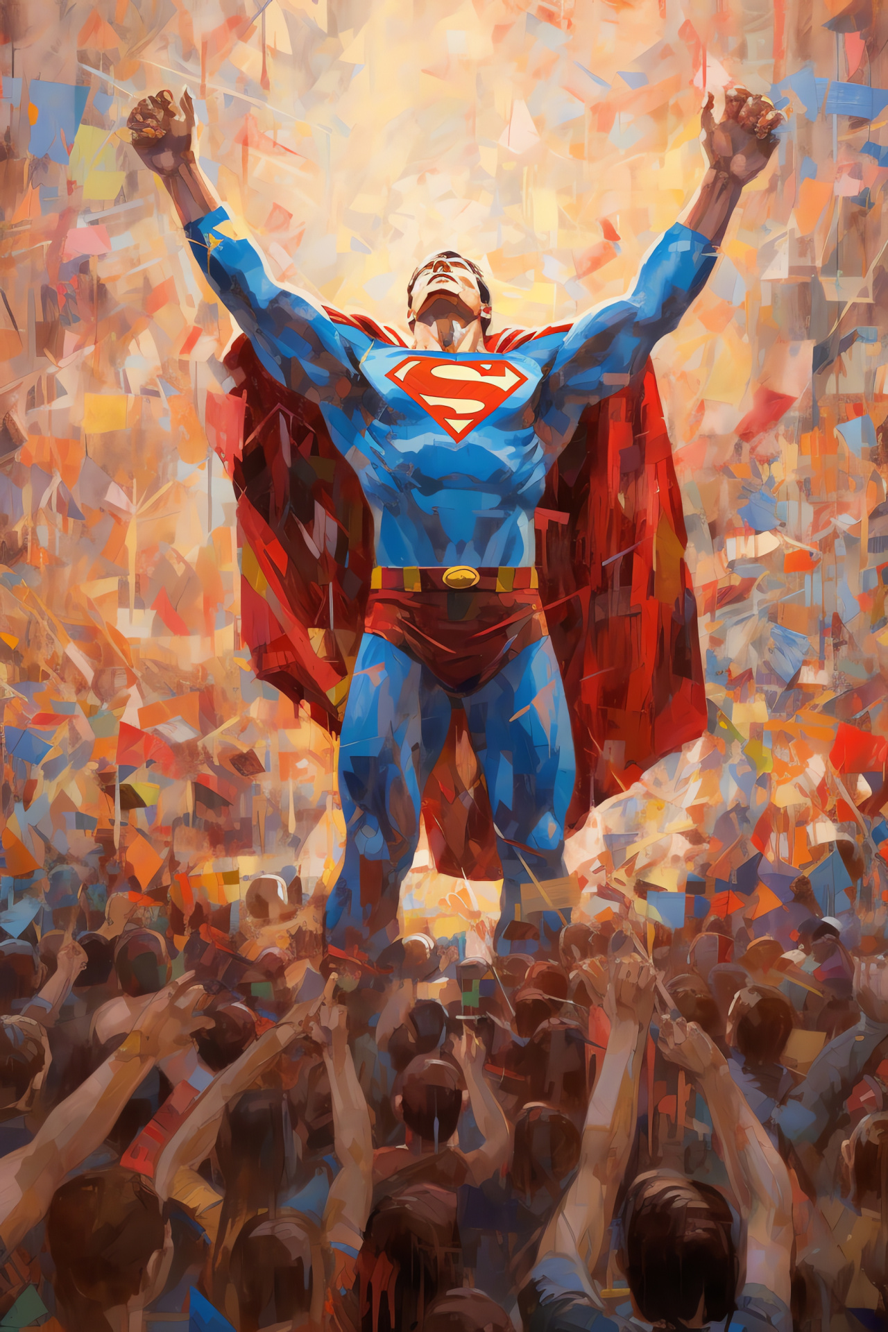 New Superman, heroic character, packed arena, awe-inspiring flight, public acclaim, HD Phone Wallpaper