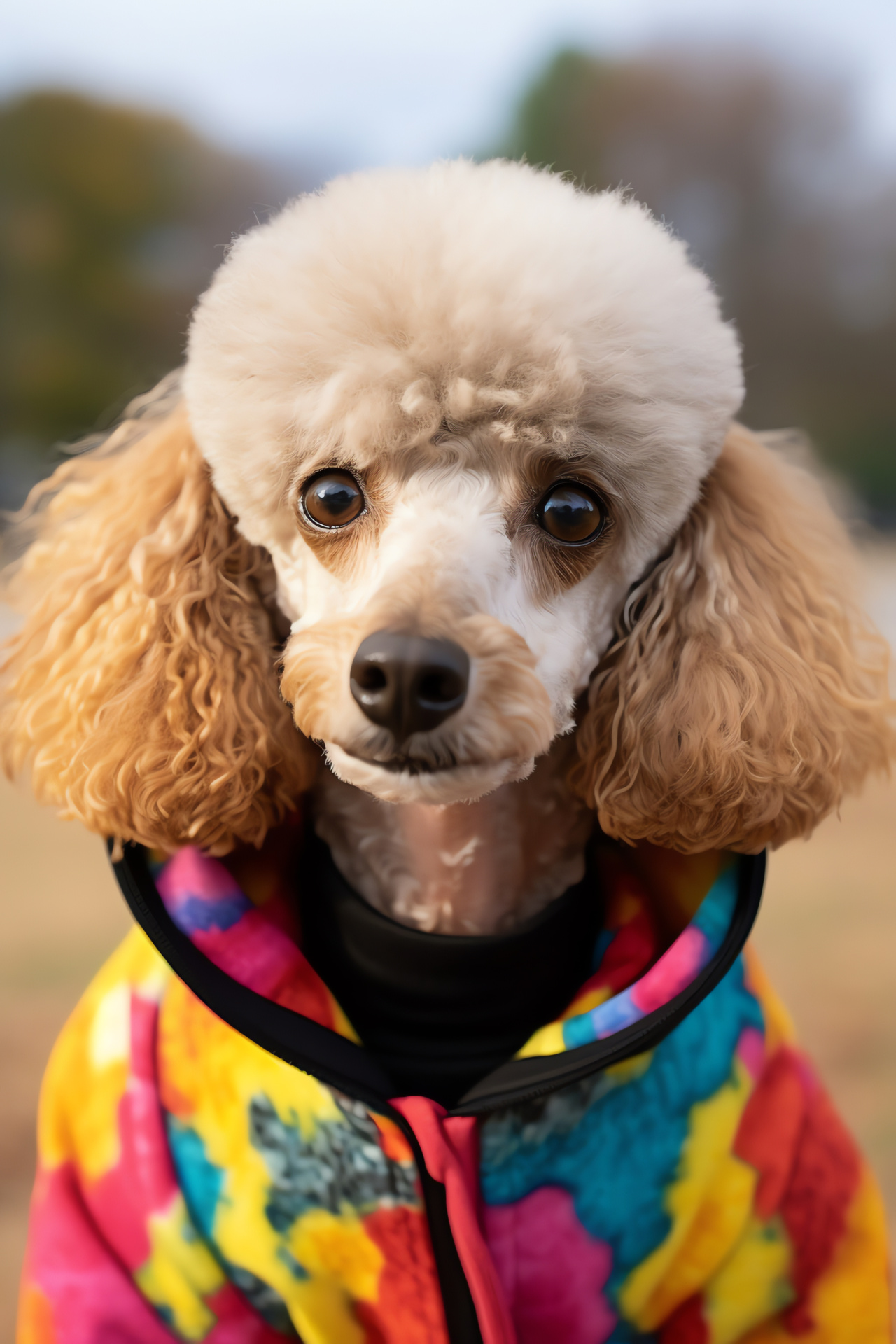 Poodle with multicolored coat, Hypoallergenic elegant dog, Sprightly curly-haired pet, Bright playful fur patterns, Unique canine appearance, HD Phone Wallpaper