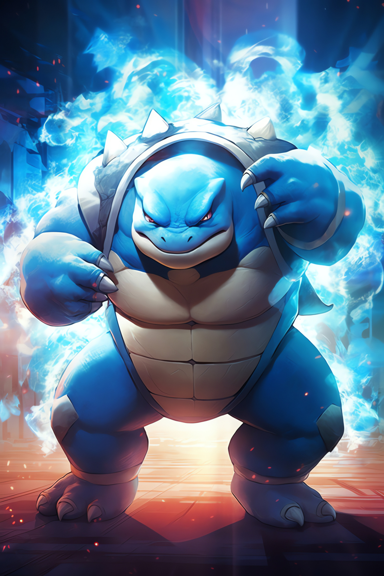 Blastoise stance, Water combatant, Marine blue hide, Aquatic armament, Determined stance, HD Phone Wallpaper