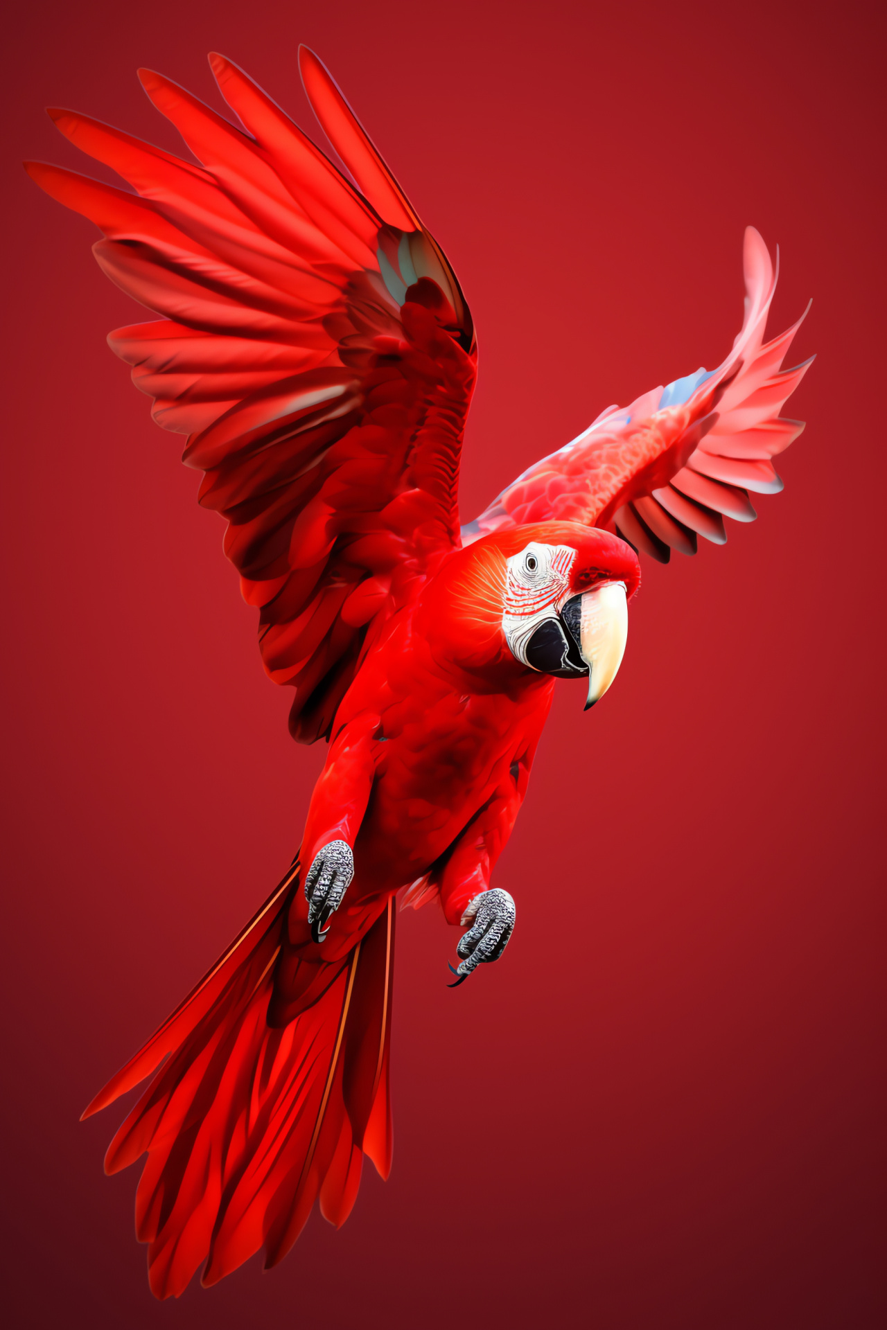 Flying parrot, Winged multicolor bird, Avian flight, Red showcase, Mid-air avian, HD Phone Wallpaper