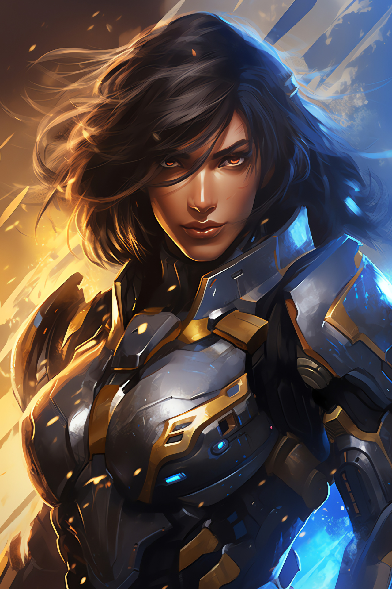 Pharah in gameplay, Armor-clad Overwatch hero, Rocket powered assaults, Bright outdoor combat, Gaming protagonist, HD Phone Image