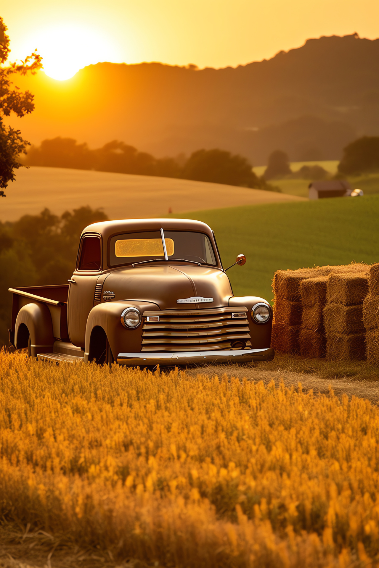 Chevrolet farm truck, Rural scenery, Agricultural backdrop, Classic American pickup, Countryside utility, HD Phone Image