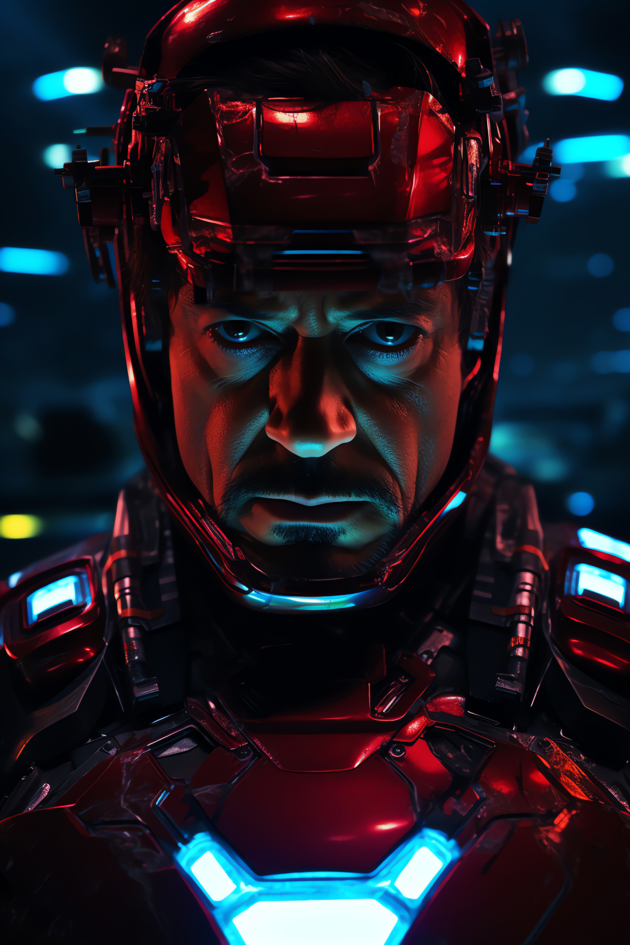 Iron Man headgear, Robert Downey Jr as genius inventor, Superhero interface, Artificial intelligence, Costume feature, HD Phone Wallpaper