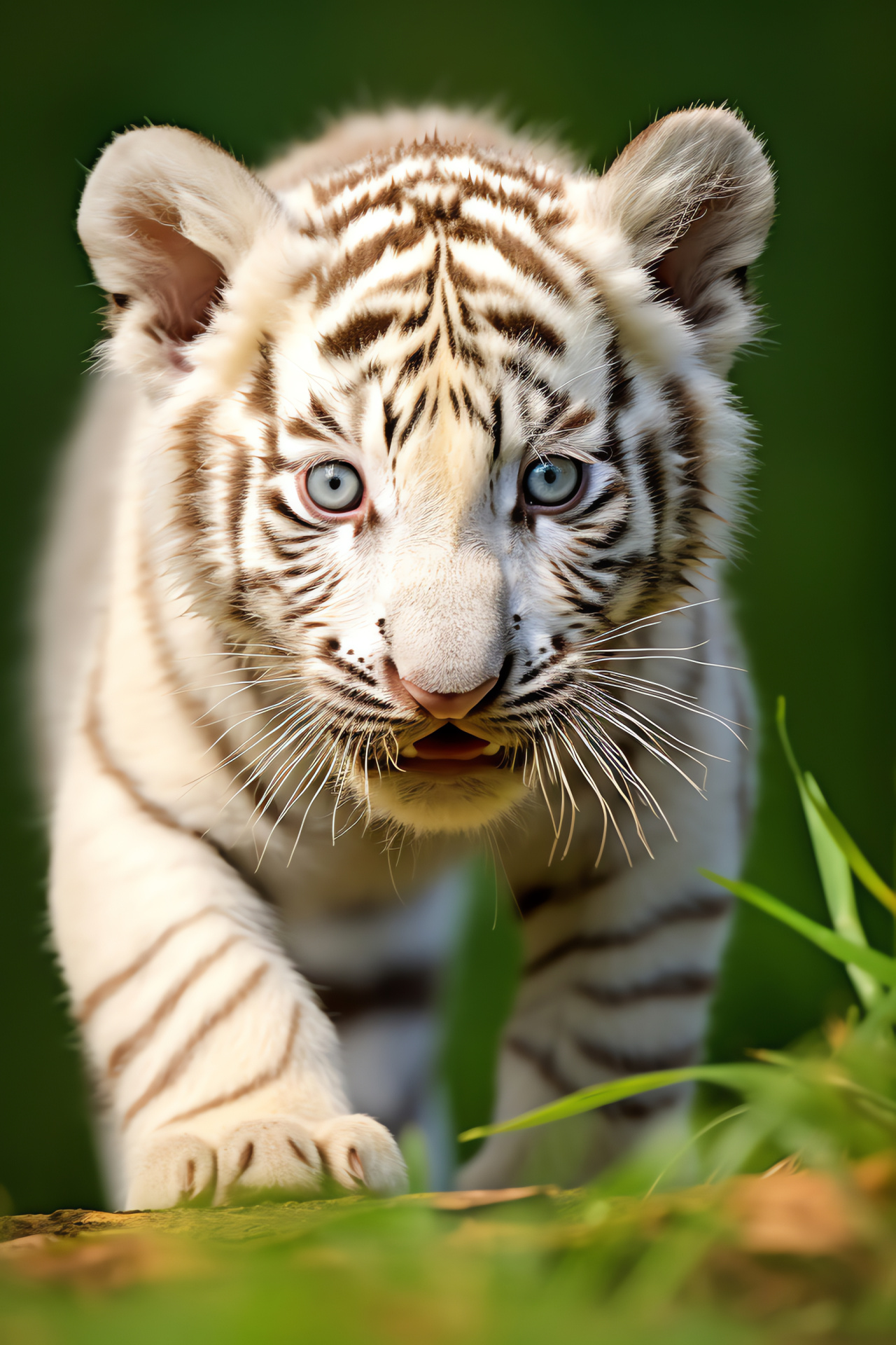 White Tiger Cub, Juvenile tiger, Exotic wildlife, Lush habitats, Rare species, HD Phone Wallpaper