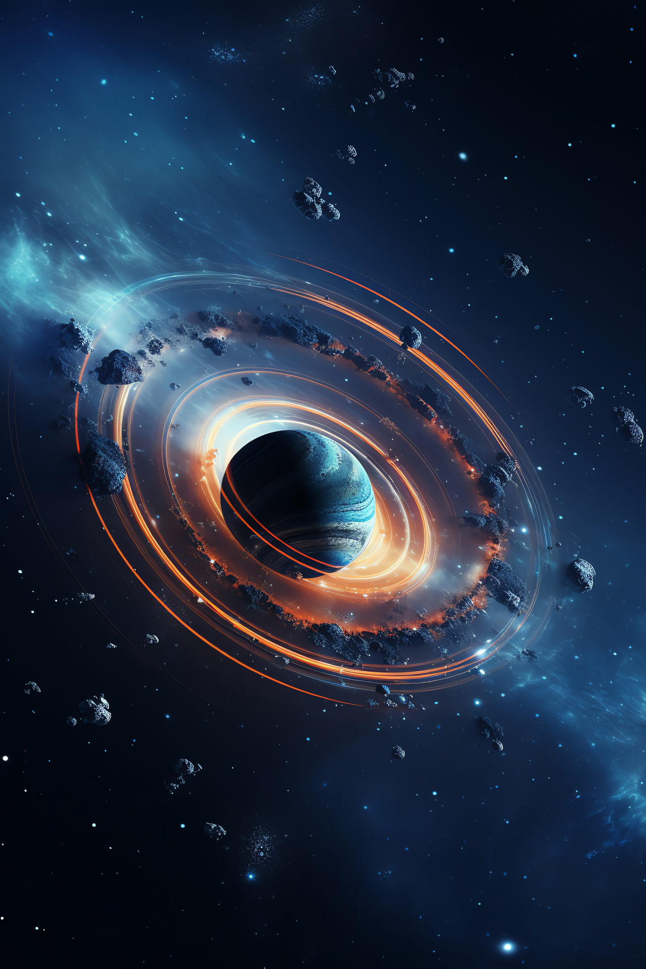 Orbital facility, Extraterrestrial gas giant, Planetary rings fascination, Deep-space exploration outpost, Alien space structure, HD Phone Image
