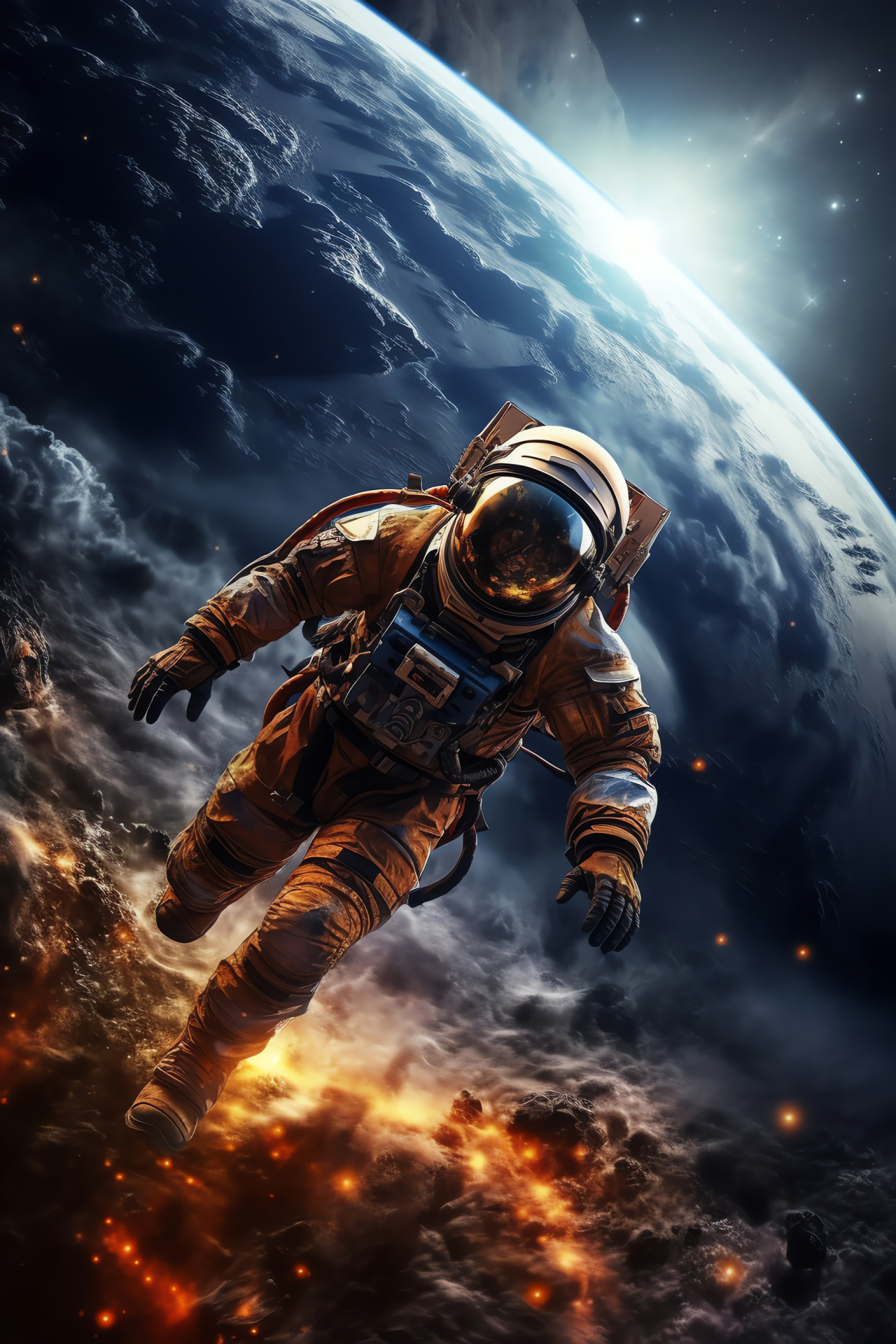 Human spacefarer, Zero-gravity experience, Extravehicular activity, Orbital panorama, Space exploration, HD Phone Wallpaper