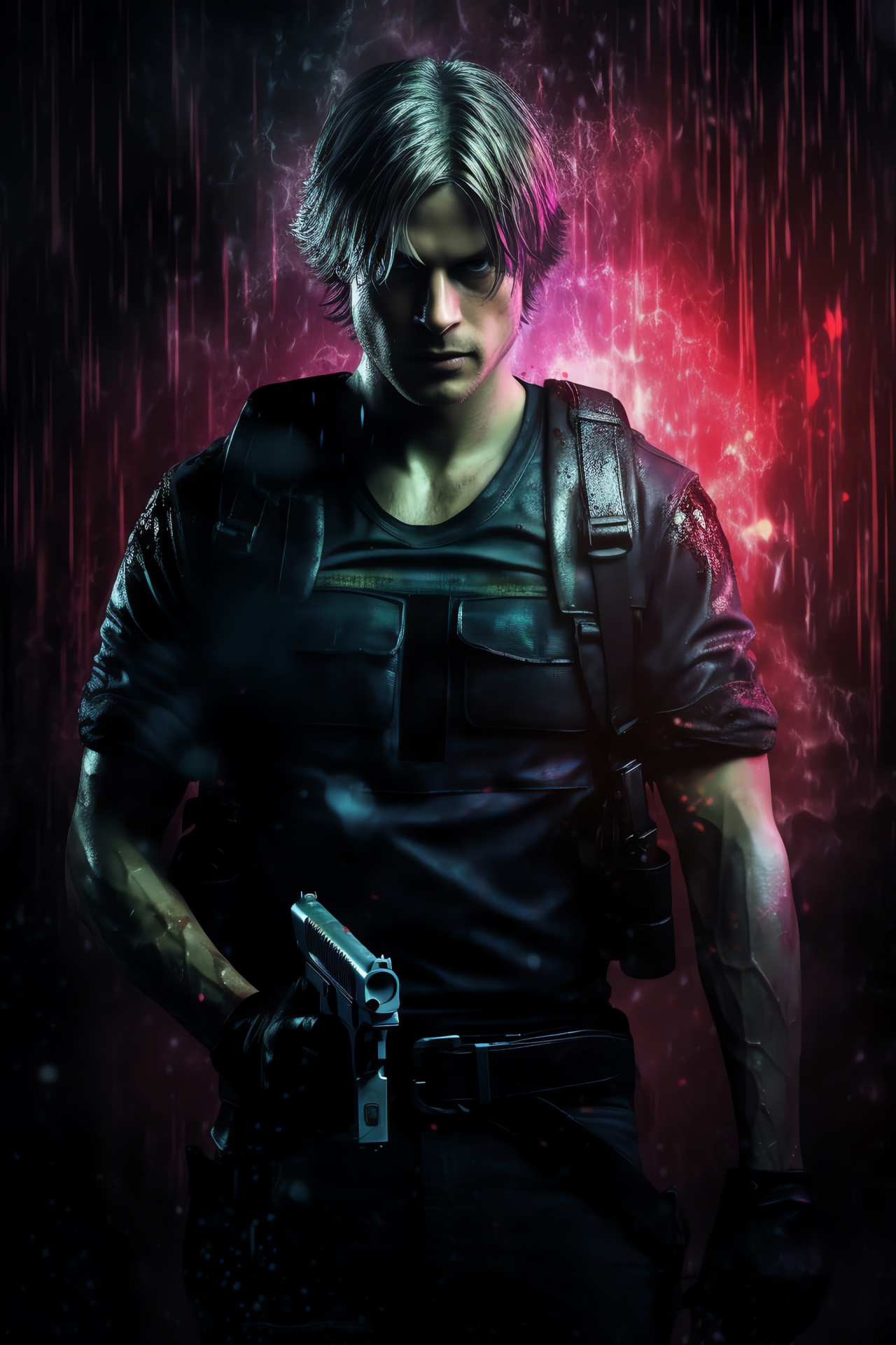 Leon S. Kennedy, Resident Evil protagonist, survival horror, police attire, iconic firearm, HD Phone Wallpaper