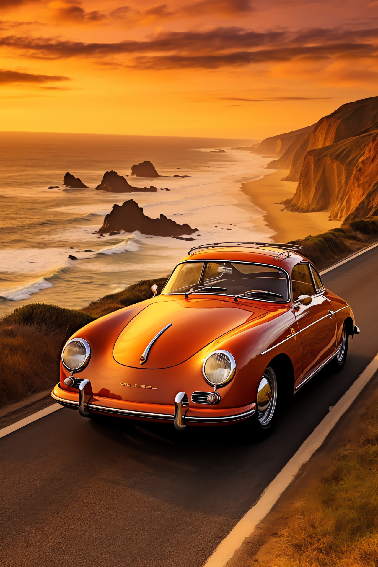 Porsche 356 Coastal escapade, Rugged Australian cliffs, Ocean road travels, Vintage motoring experience, Wave-crash soundtrack, HD Phone Wallpaper