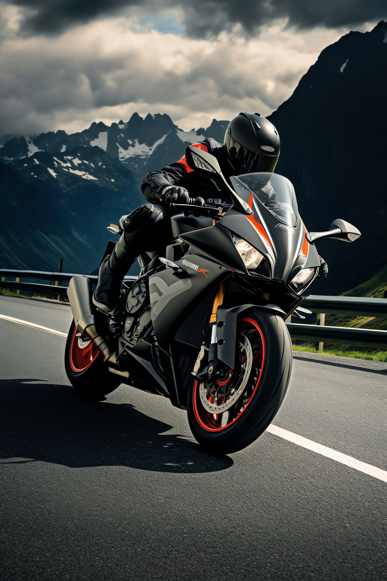 Aprilia RSV4 RF experience, Alpine agile ride, Curving asphalt challenge, Midnight gloss machinery, Rider's roadcraft, HD Phone Wallpaper