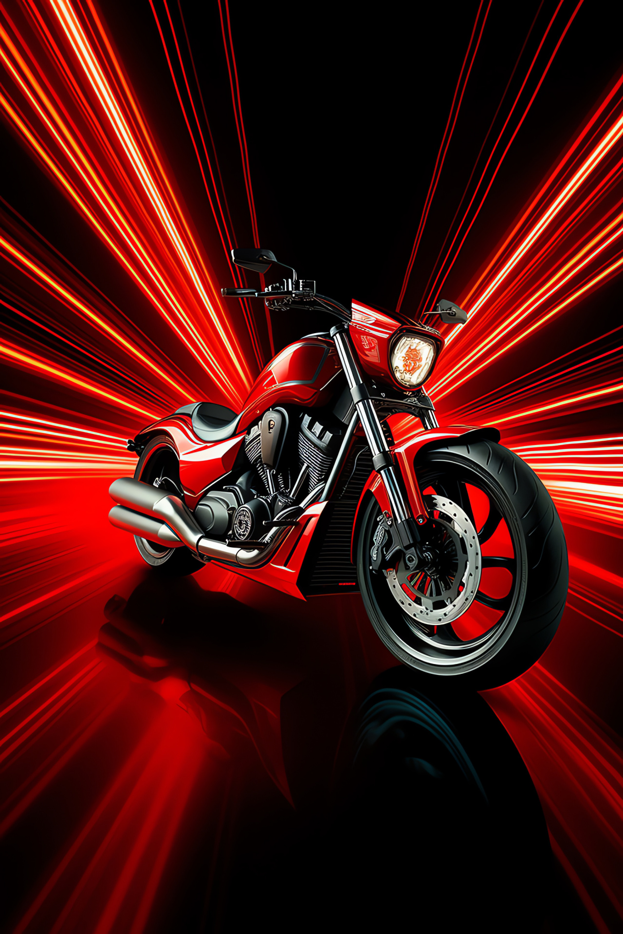 Victory Motorcycles model, Victory Hammer Auto, Overhead bike view, Red bike gleam, Neon line patterns, HD Phone Wallpaper