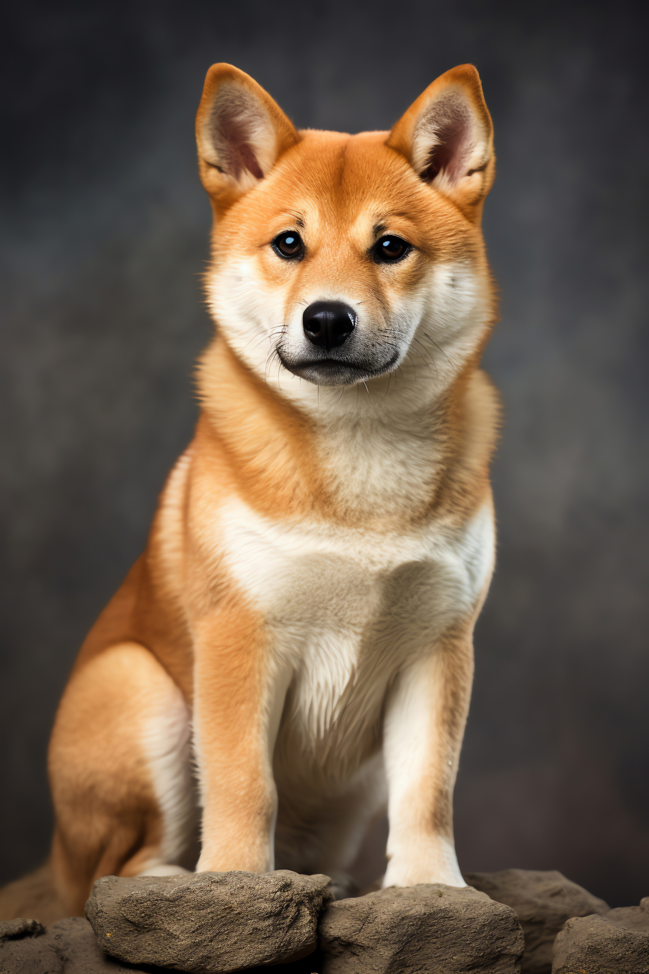 Characteristic Shiba Inu stance, unique fur coloration, clear two-tone background, confident canine presentation, HD Phone Wallpaper