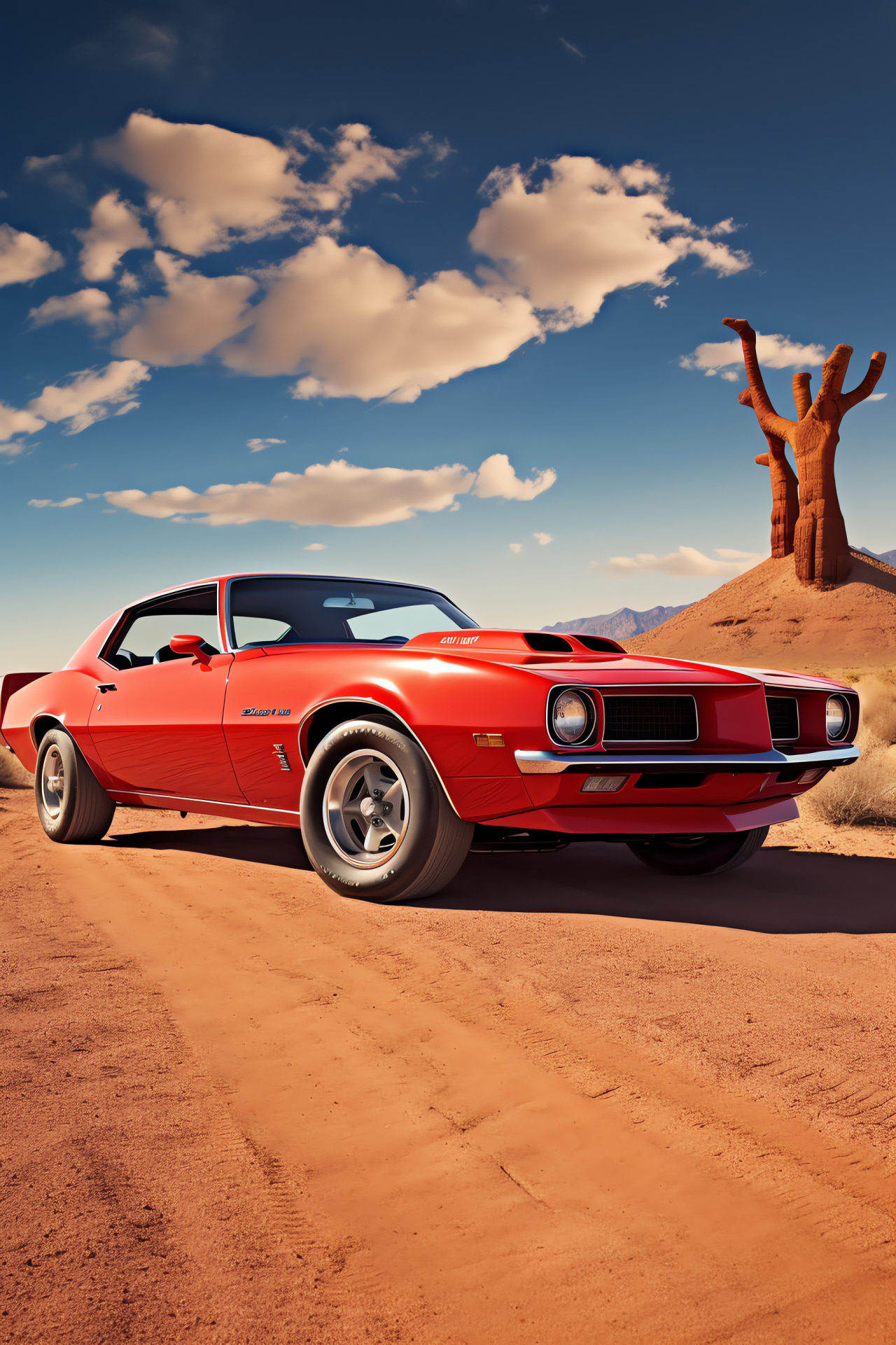 Pontiac Firebird, iconic Trans Am, desert highways, bold red paintwork, arid landscape, HD Phone Wallpaper