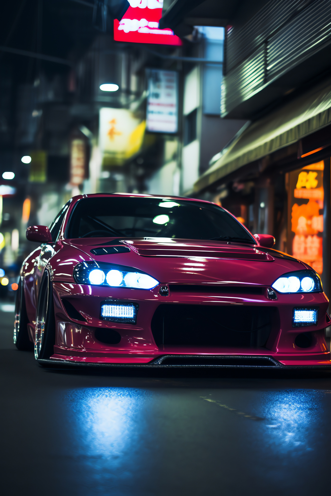 Slammed car in Tokyo, urban street style, Shibuya culture, aftermarket modifications, Japanese automotive scene, HD Phone Wallpaper