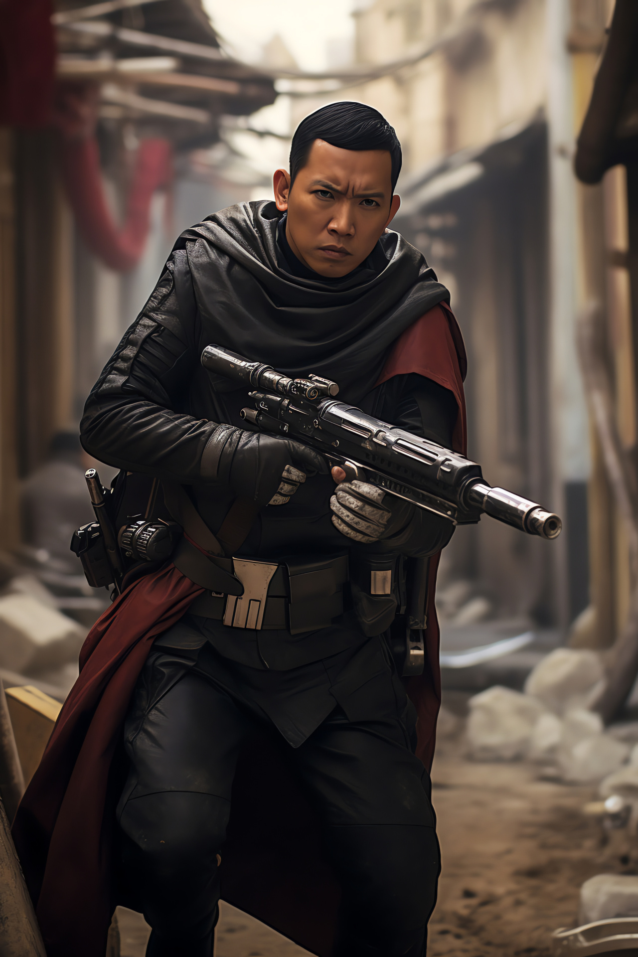 Chirrut mwe warrior, combat staff, blaster defense, Stormtrooper opponents, galactic rebellion, HD Phone Wallpaper