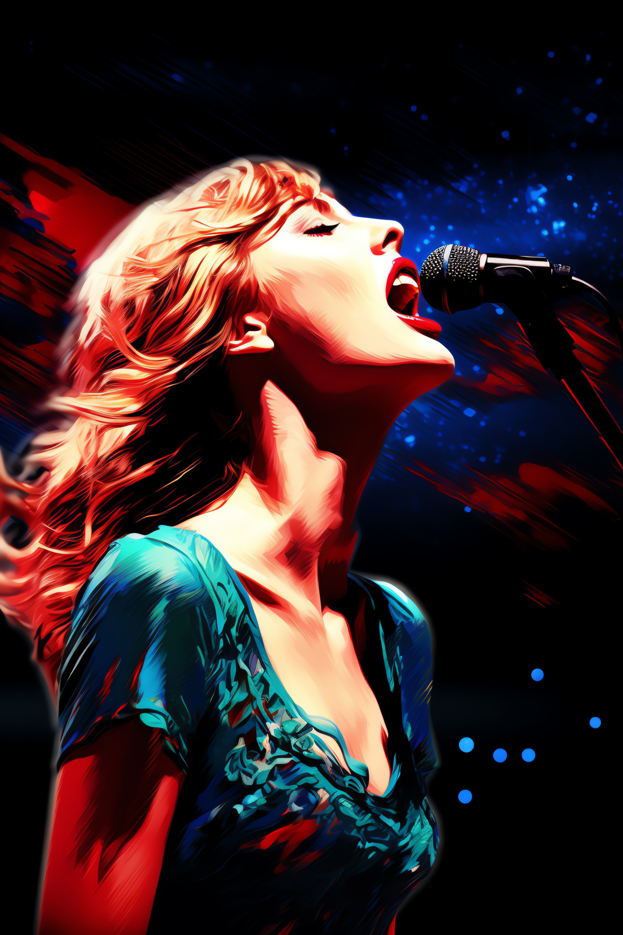 Taylor Swift, Album tour performance, Striking lip shade, Celebrity shimmer, Hand-held audio, HD Phone Wallpaper