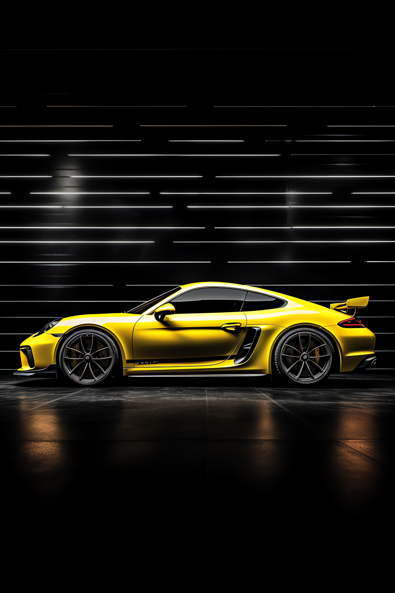 Sporty yellow GT4, Road presence, Porsche's speed machine, Engineering marvel, Sleek aerodynamics, HD Phone Image