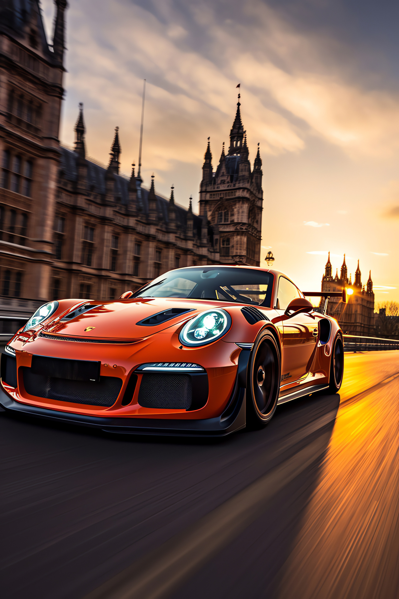 Porsche 911 GT3, London vibes, Iconic landmarks, British architecture, Performance vehicle, HD Phone Image