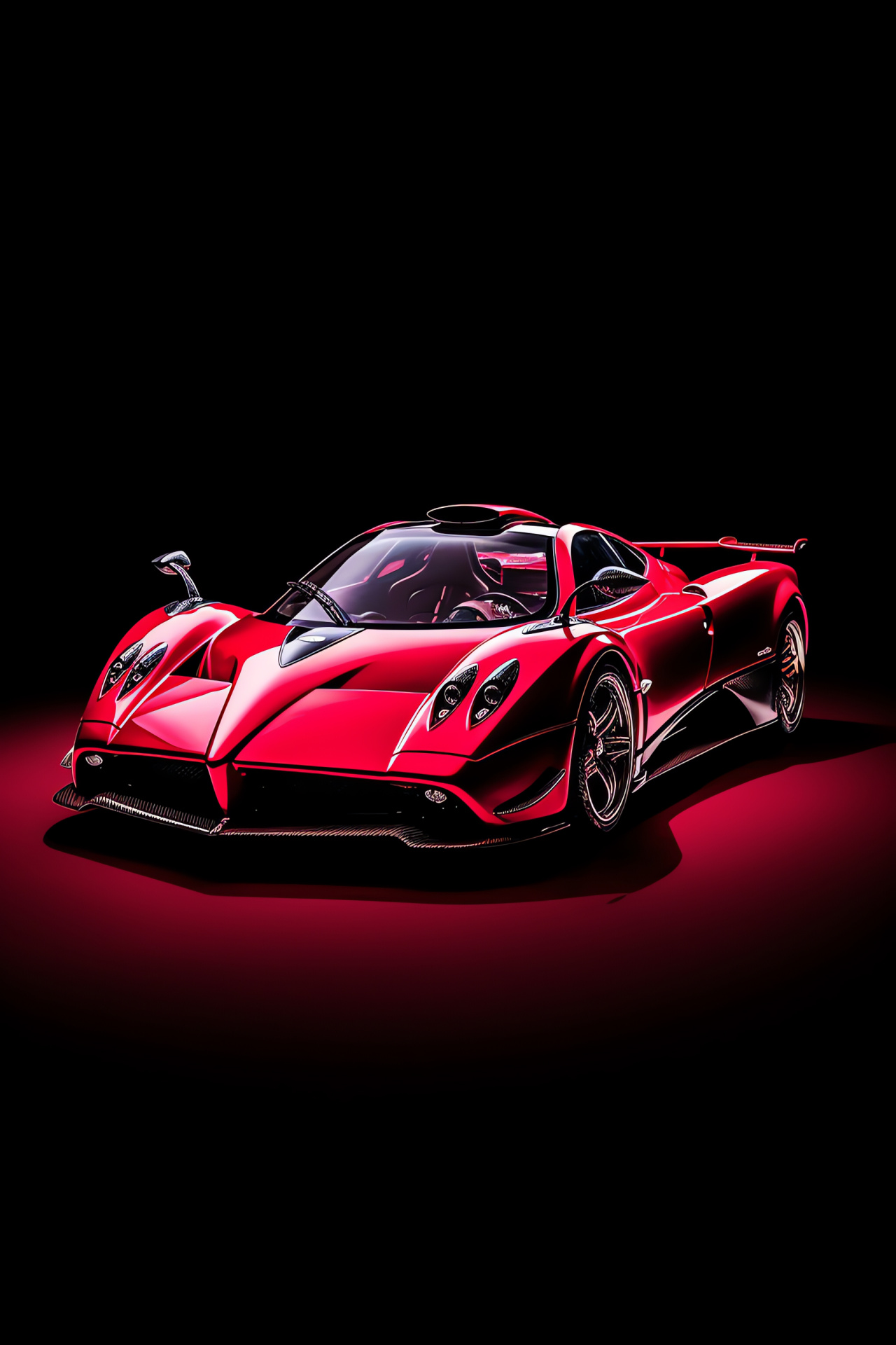 Pagani Zonda F, Aerial perspective, Red-hot finish, Exhibition quality, Curvaceous shape, HD Phone Image