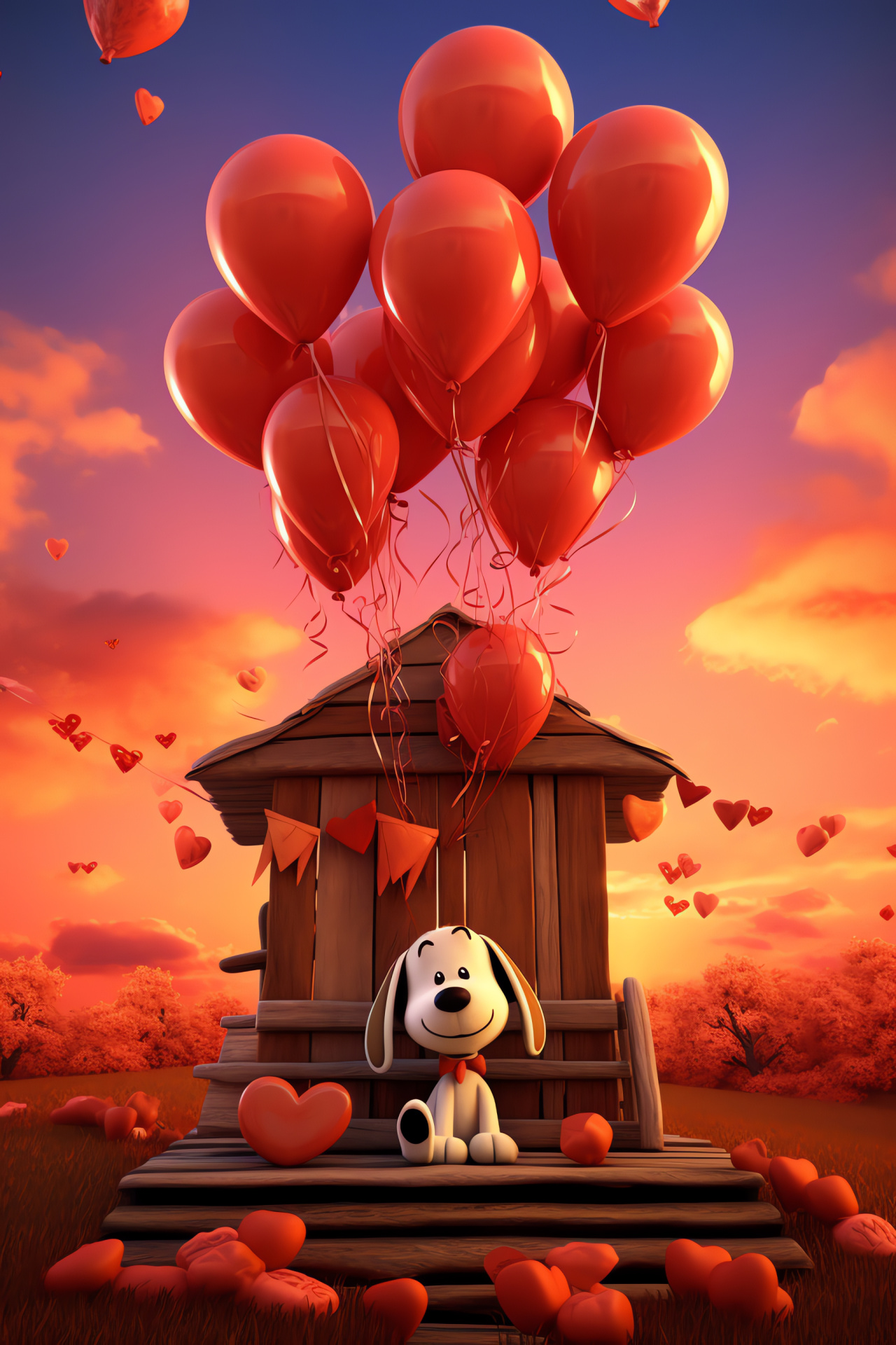 Animated canine love, digital art representation, pet home, romantic inflatables, celebration of affection, HD Phone Wallpaper