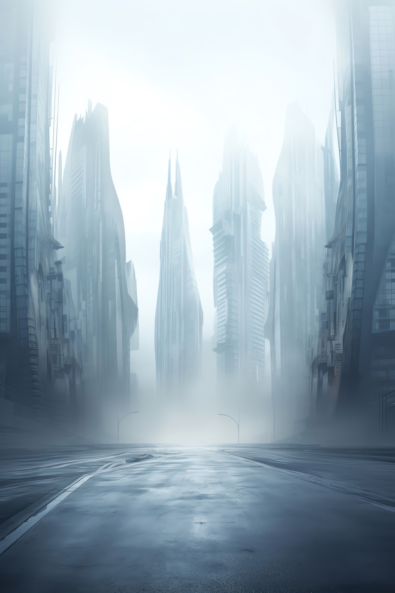 Fog-Enveloped Metropolis, Low Perspective Art, City of Muted Colors, Science Fiction Atmosphere, Urban Sprawls, HD Phone Wallpaper
