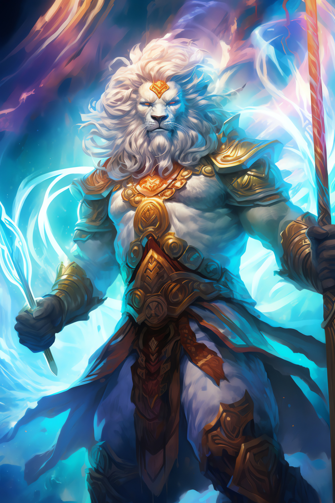 Ajani Goldmane portrait, Majestic golden mane, Bright green eyes, Fantasy gaming Axt, Vivid Magic The Gathering art, HD Phone Wallpaper